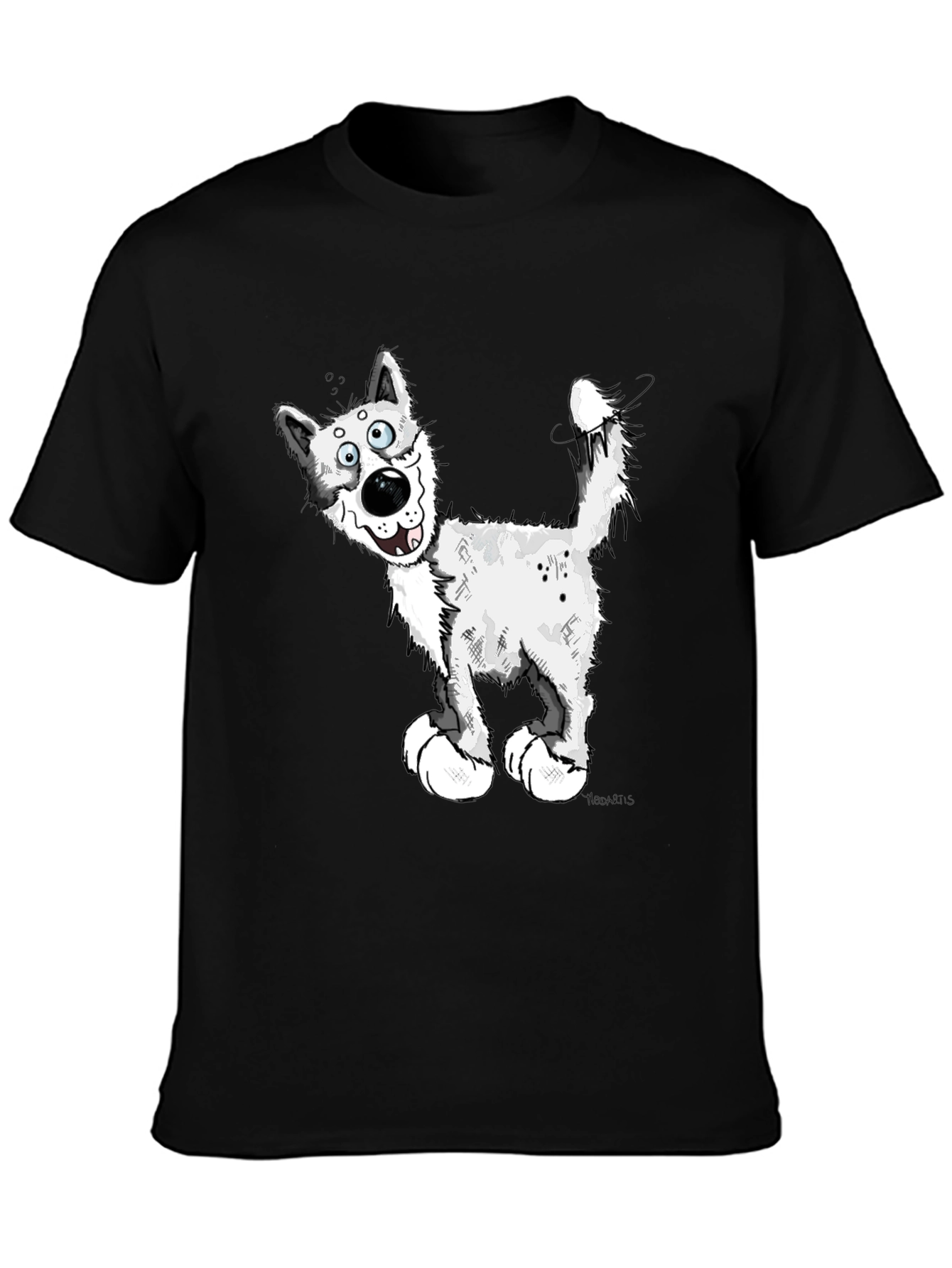 Black Cartoon Dog Graphic T-Shirt view 3