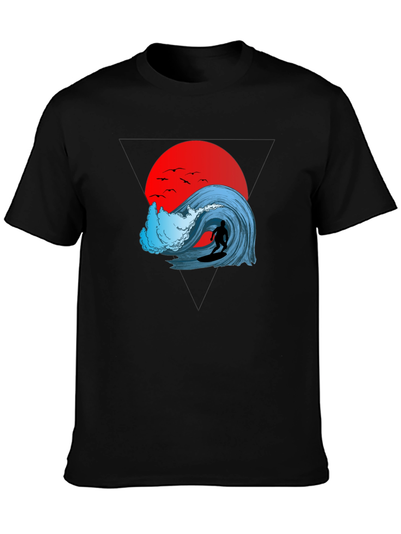 Black Surfer Wave Graphic Tee - Black Cotton view 3