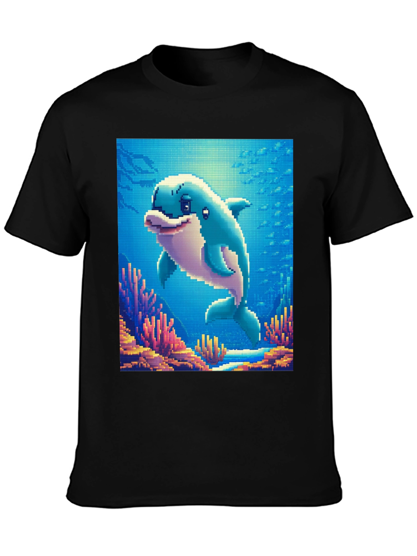 Black Pixel Dolphin Graphic Tee - Underwater Adventure Shirt view 3