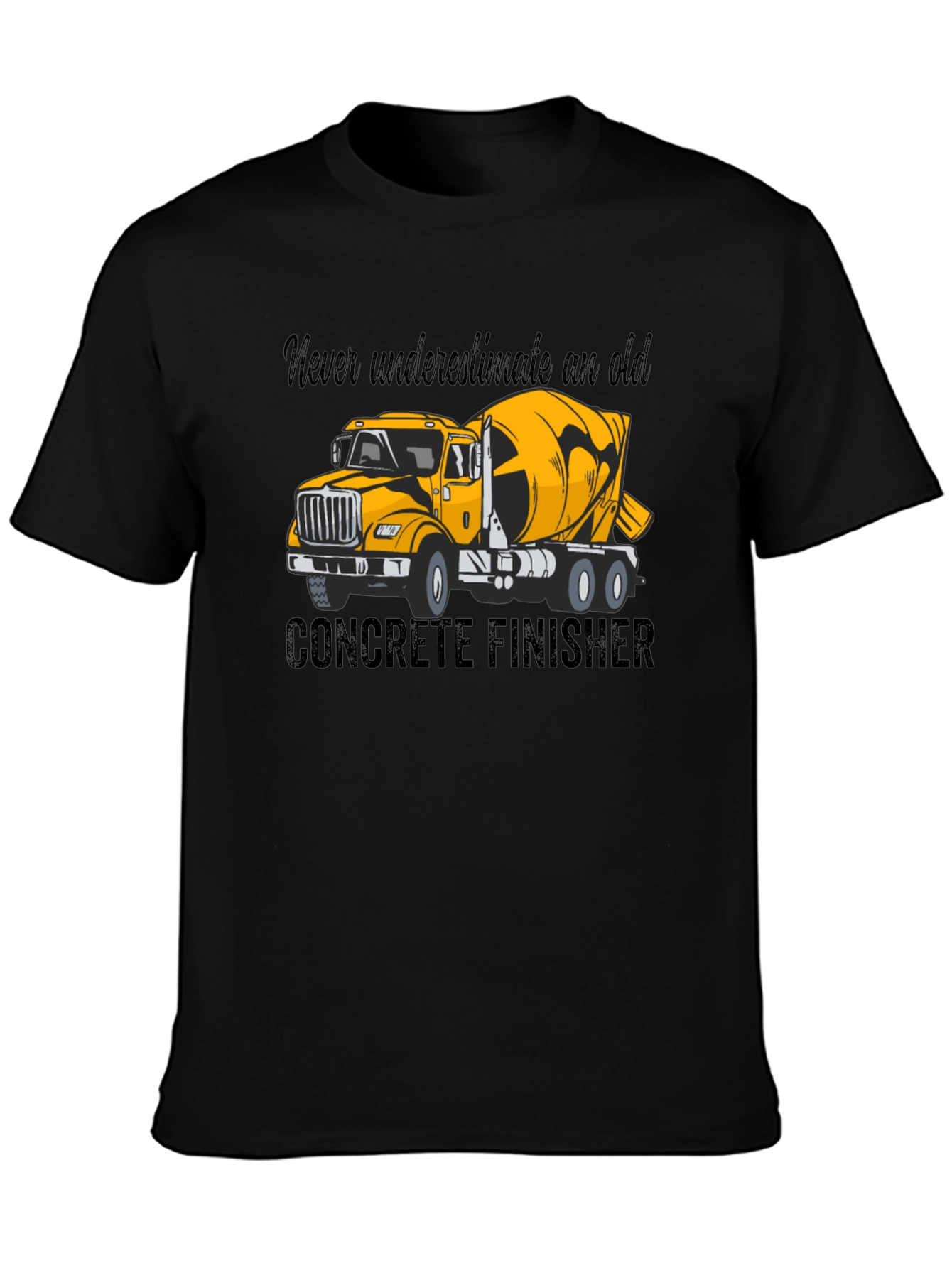 Black Concrete Finisher T-Shirt - Yellow Truck Graphic Tee view 3