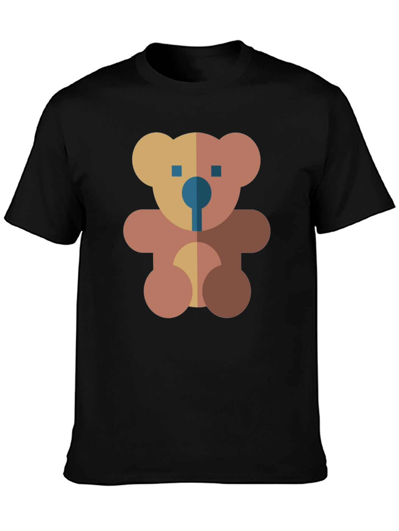 Black Geometric Teddy Bear Graphic Black T-Shirt view 3