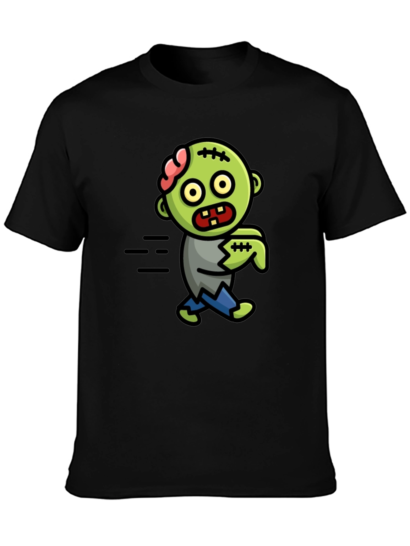 Black Zombie Cartoon Black T-Shirt view 3