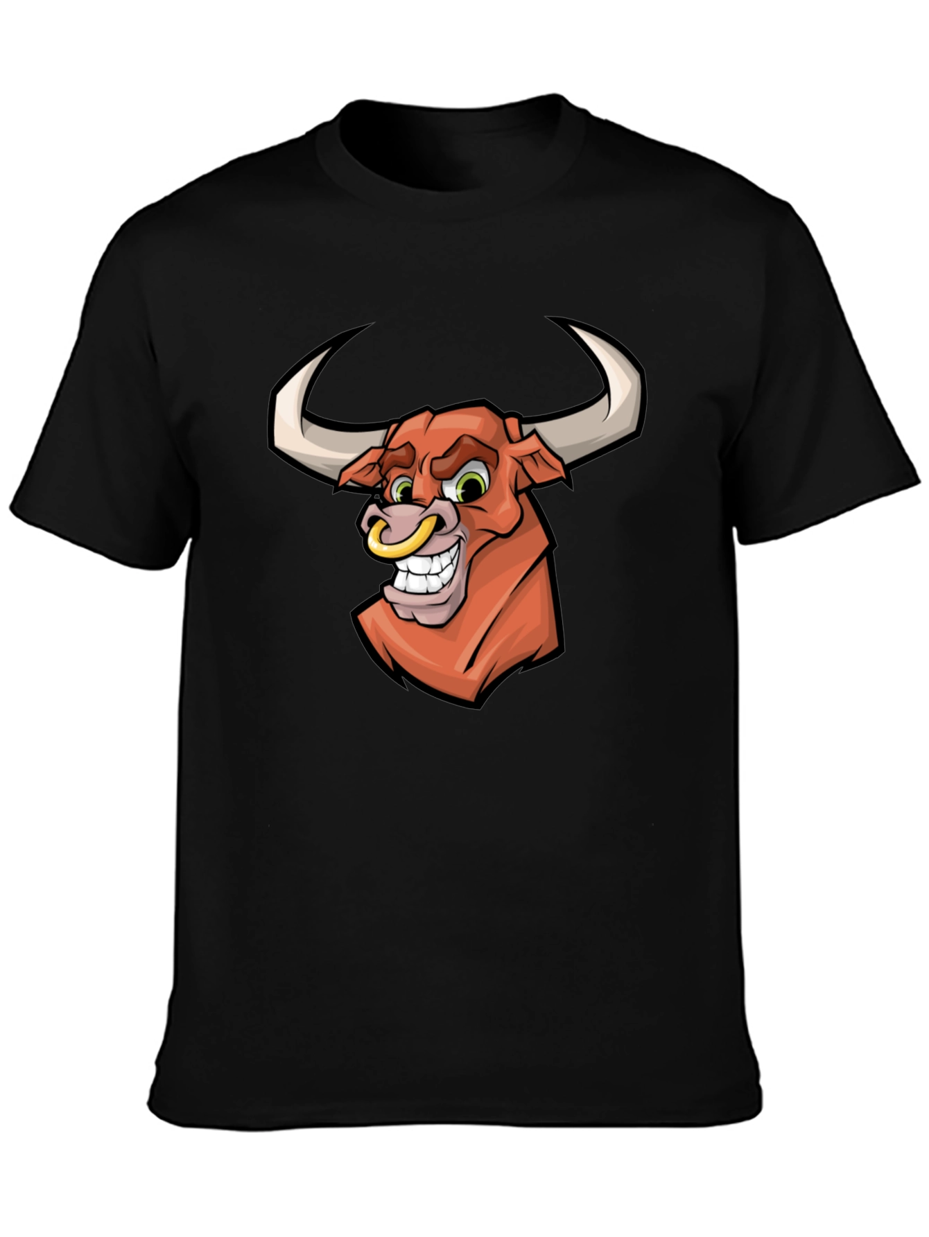 Black Cartoon Bull Graphic T-Shirt - Black view 3