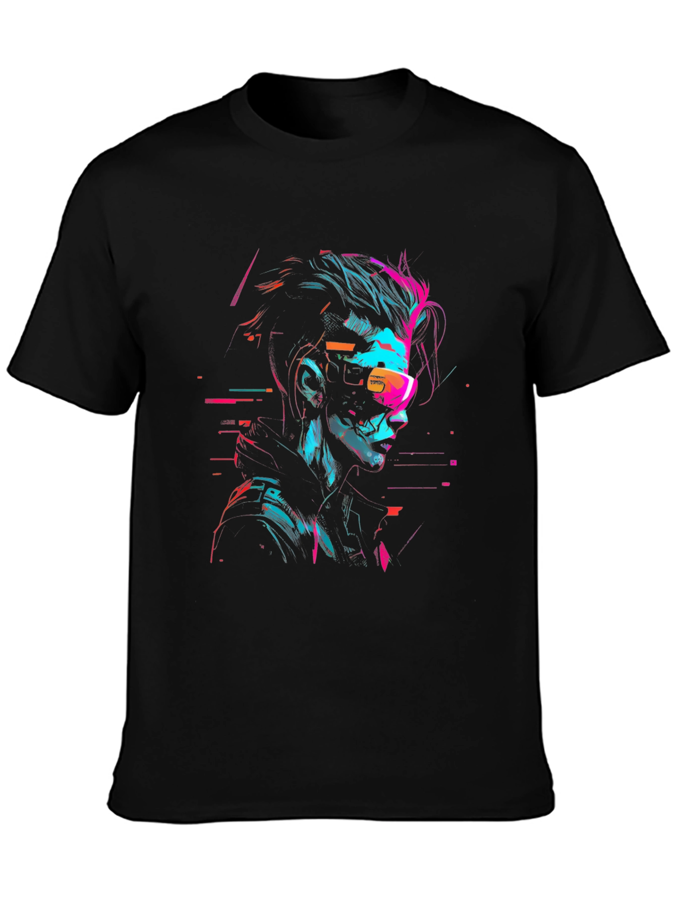 Black Cyberpunk Style Graphic Print Black T-Shirt view 3