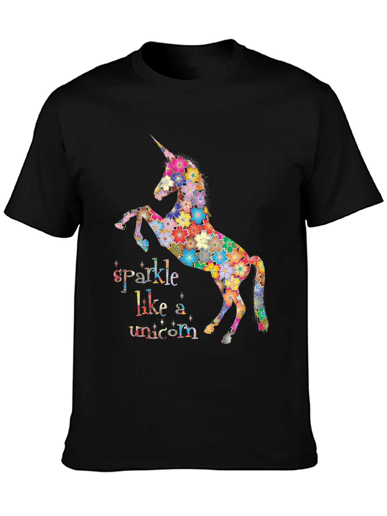 Black Floral Unicorn Graphic Tee - Sparkle Like a Unicorn view 3