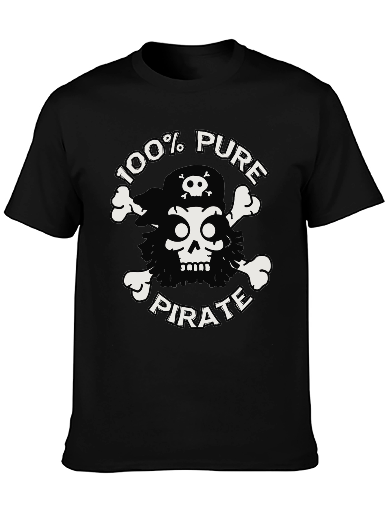 Black 100% Pure Pirate Skull & Crossbones Black T-Shirt view 3