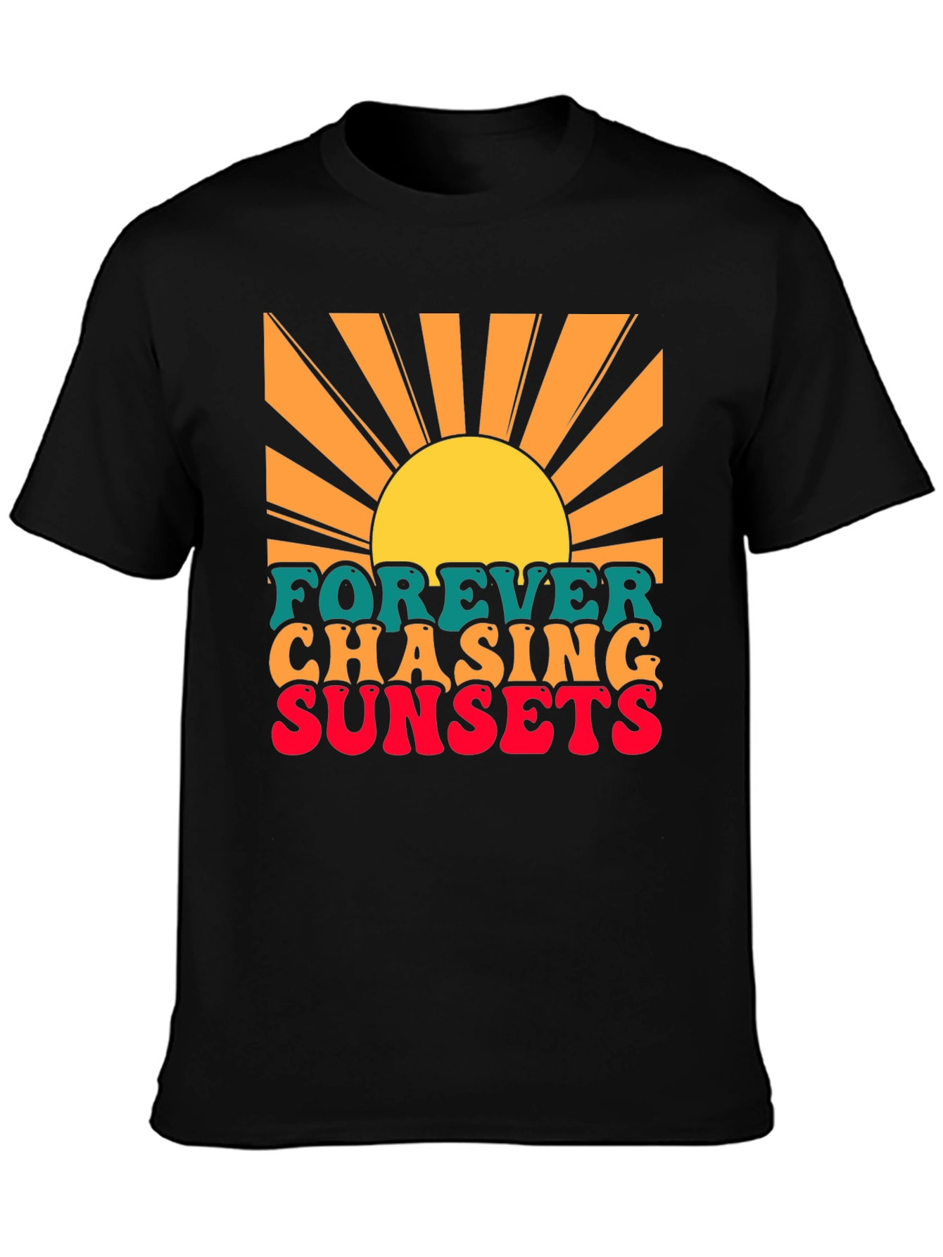Black Forever Chasing Sunsets Graphic T-Shirt view 3