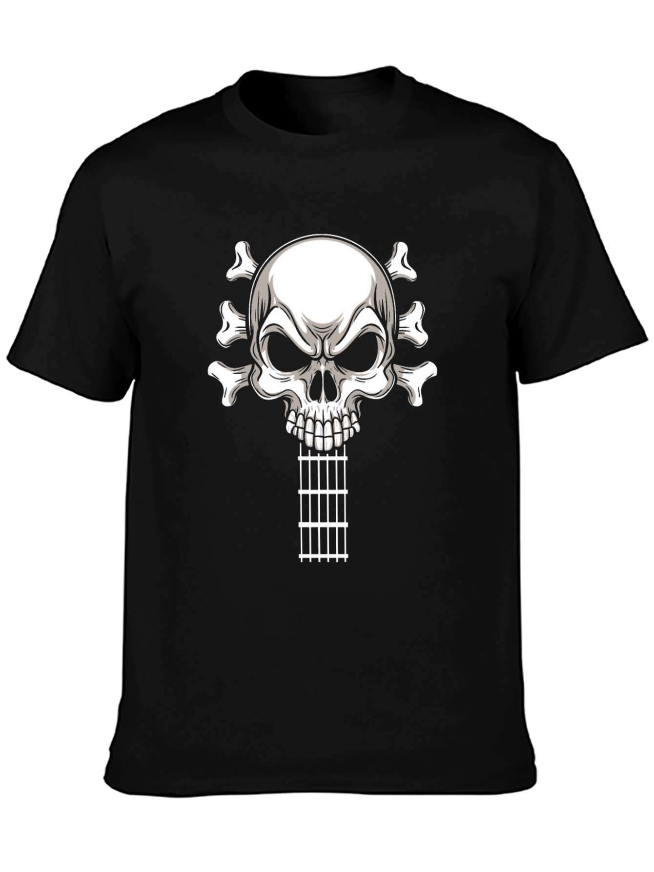 Black Skull Guitar T-Shirt - Rocker Style Black Tee view 3