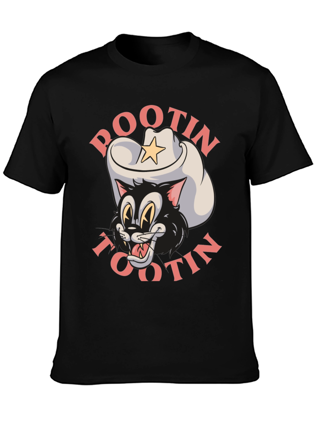 Black Pootin Tootin Cowboy Cat T-Shirt view 3