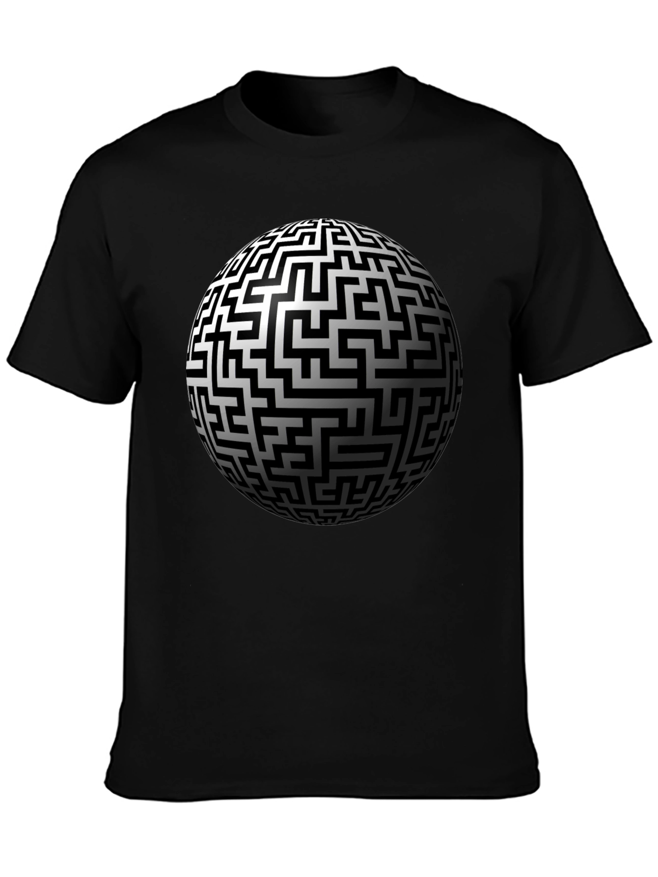 Black Maze Sphere Graphic Tee - Black Cotton Casual Wear view 3