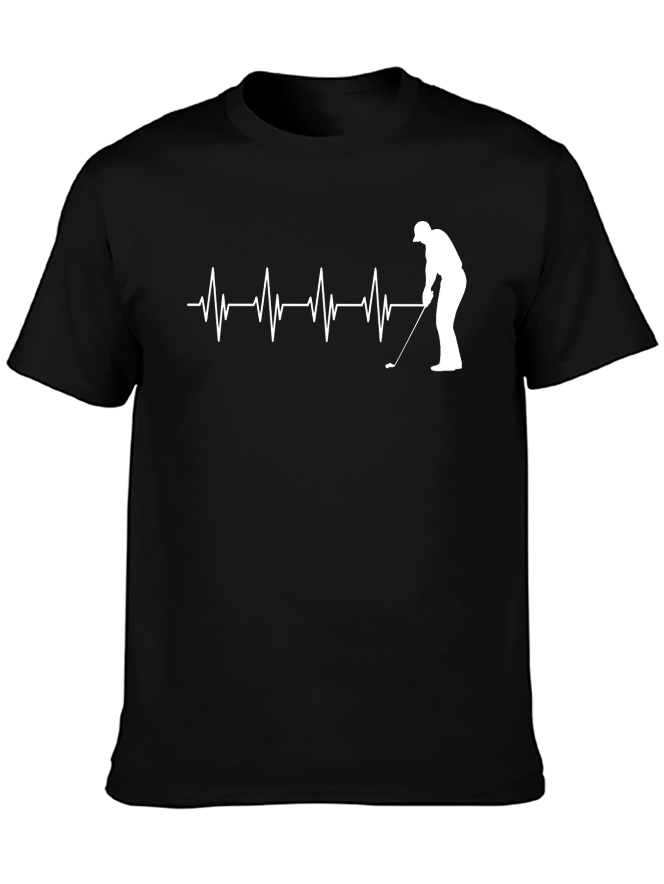 Black Golfer Heartbeat T-Shirt - Black Cotton Tee view 3