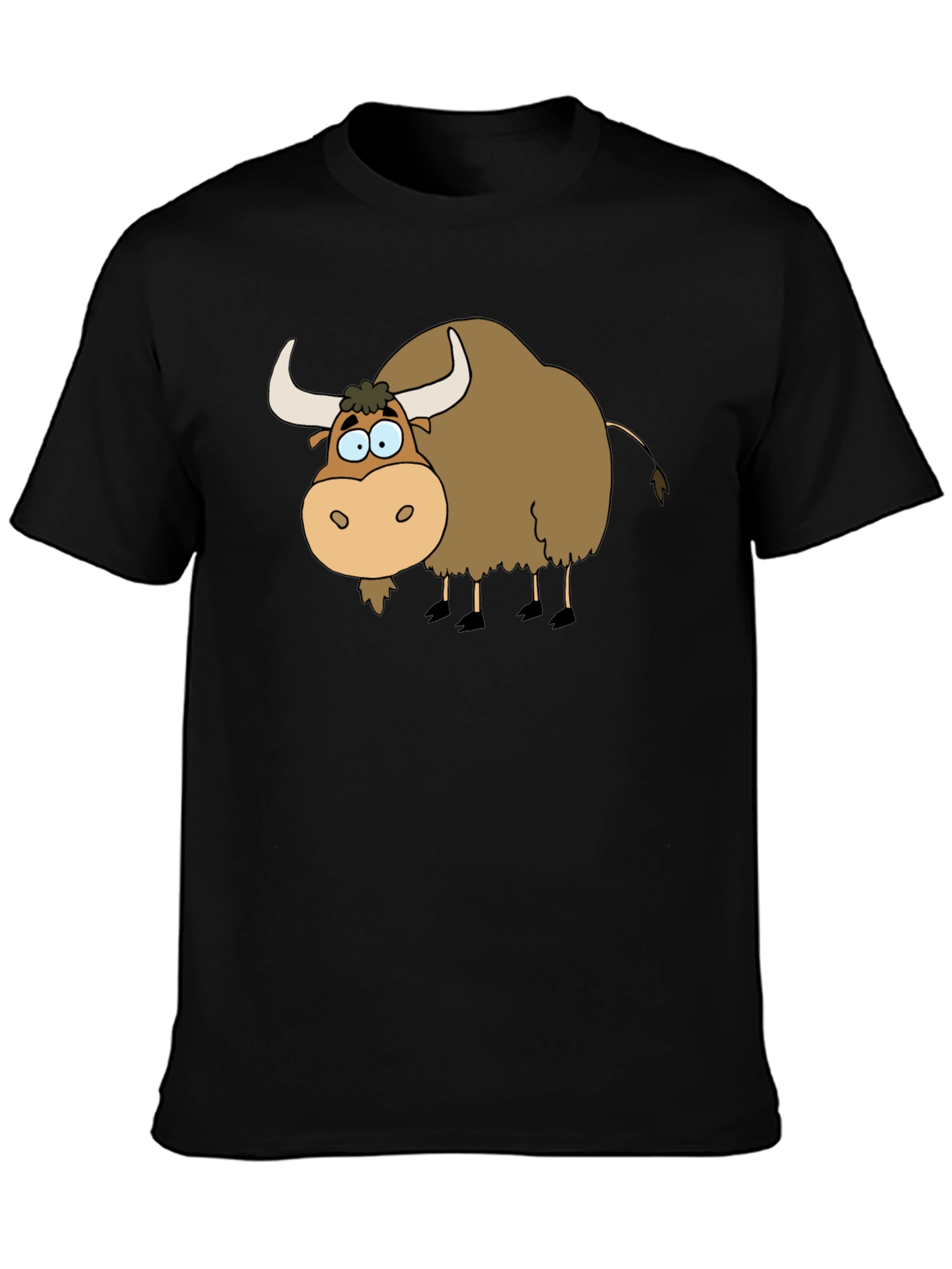 Black Cartoon Yak Graphic Tee - Black Cotton T-Shirt view 3