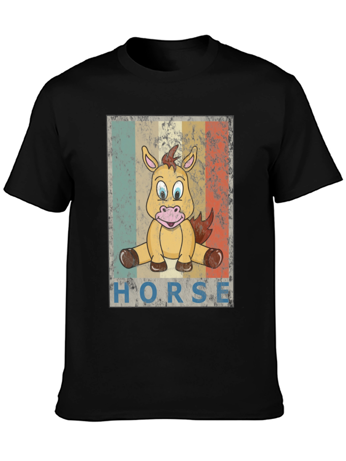 Black Cartoon Horse Graphic Tee - Unisex Black T-Shirt view 3