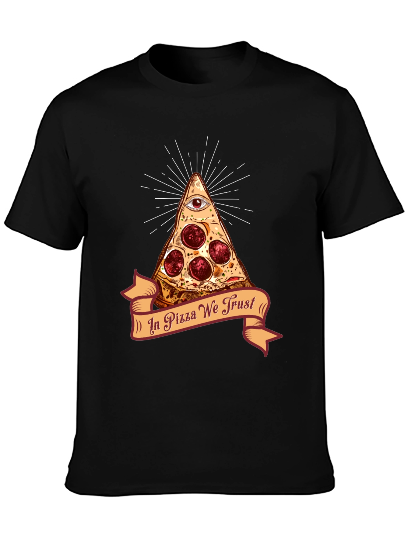 Black Pizza Illuminati T-Shirt - In Pizza We Trust Funny Tee view 3