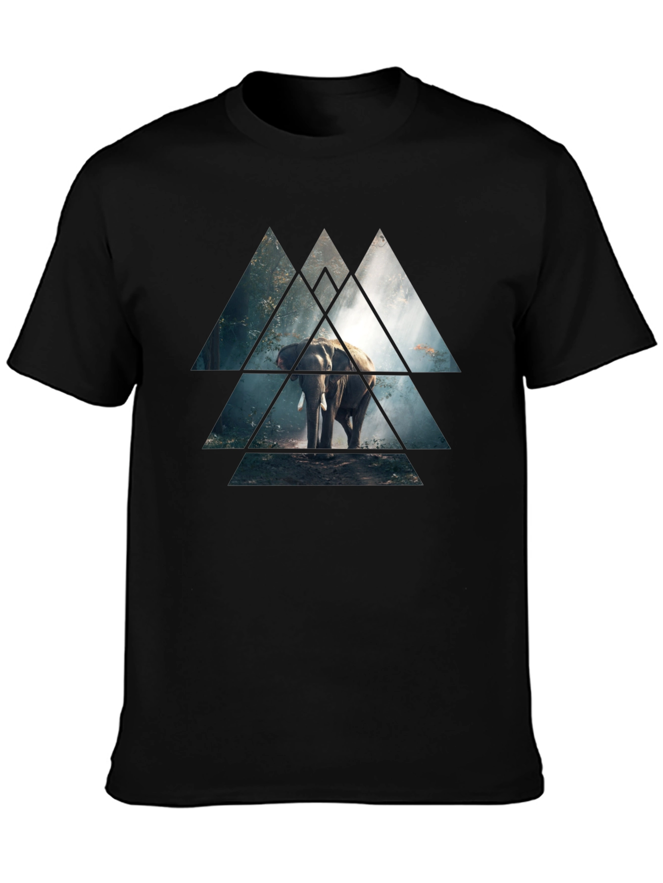 Black Elephant Triangle Graphic Black T-Shirt view 3