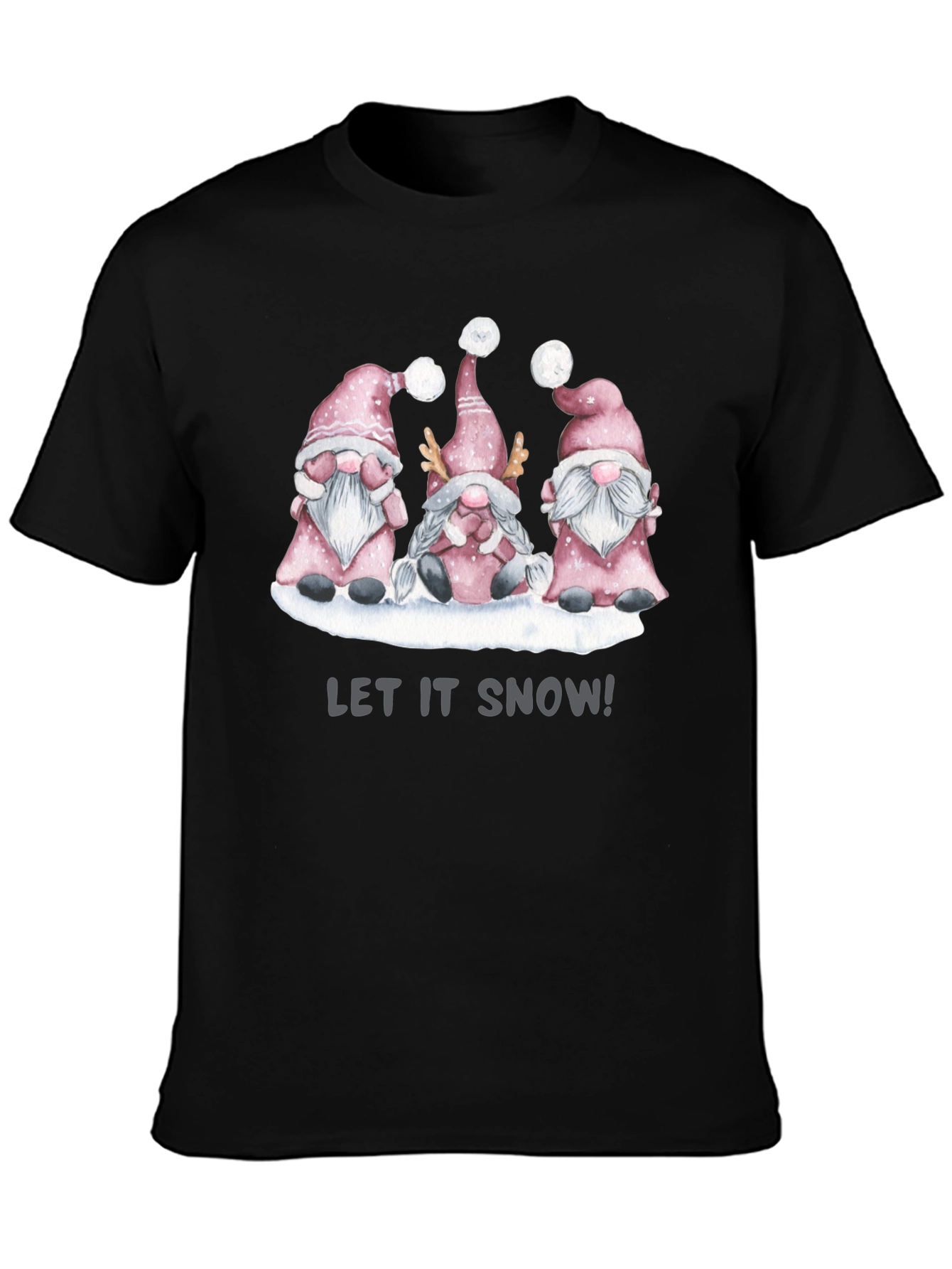 Black Let It Snow Gnomes T-Shirt view 3