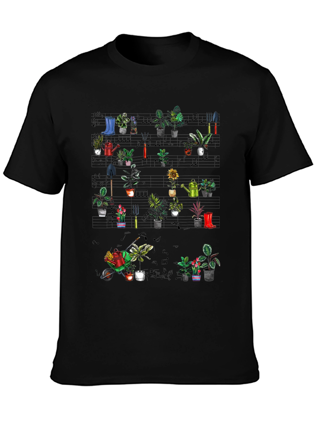 Black Gardening Plants Music T-Shirt view 3