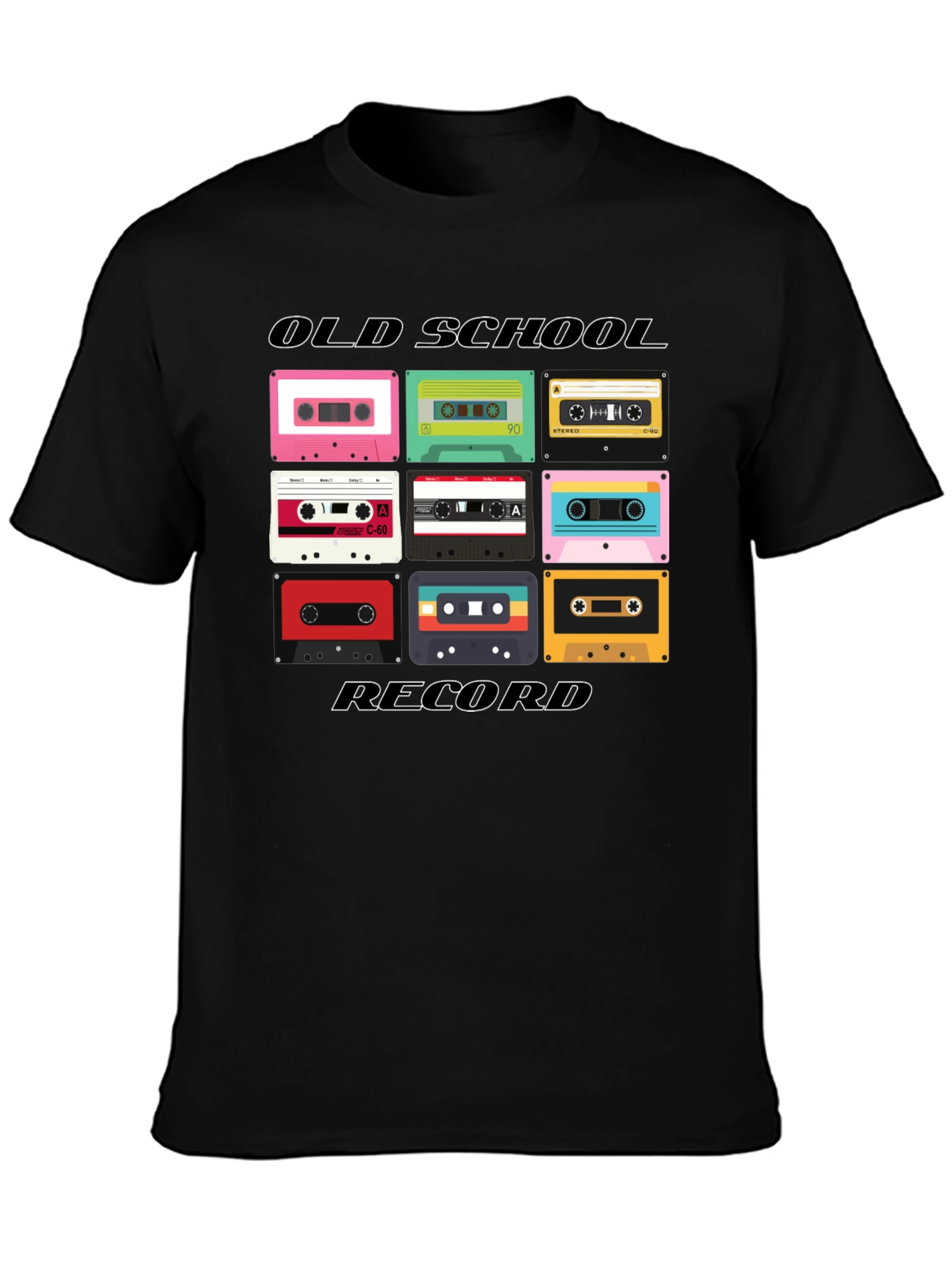 Black Retro Cassette Tape Old School Record Black T-Shirt view 3