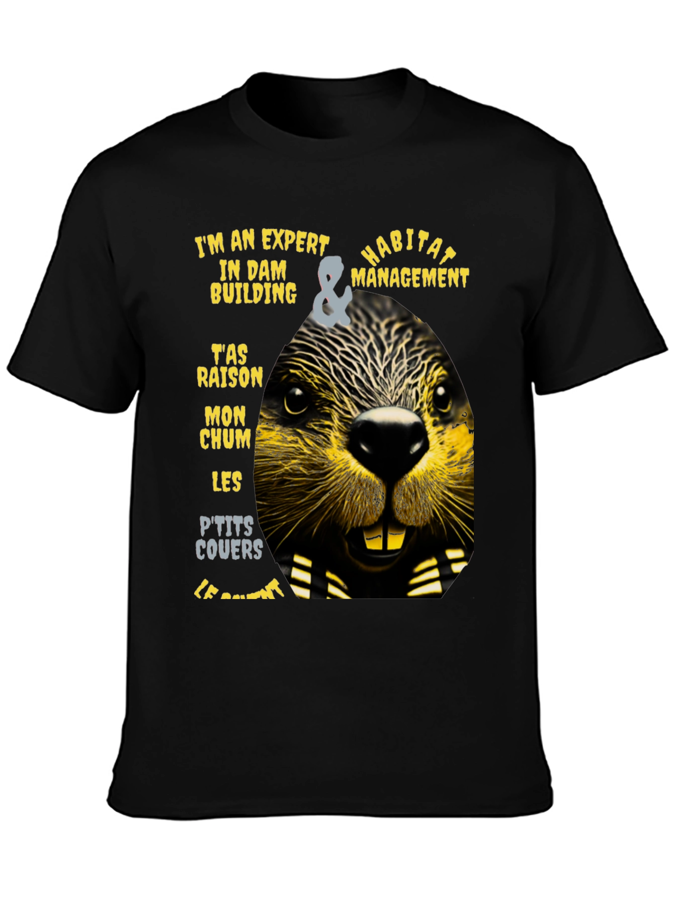 Black Expert Dam Builder T-Shirt - Funny Beaver Habitat Management Tee view 3