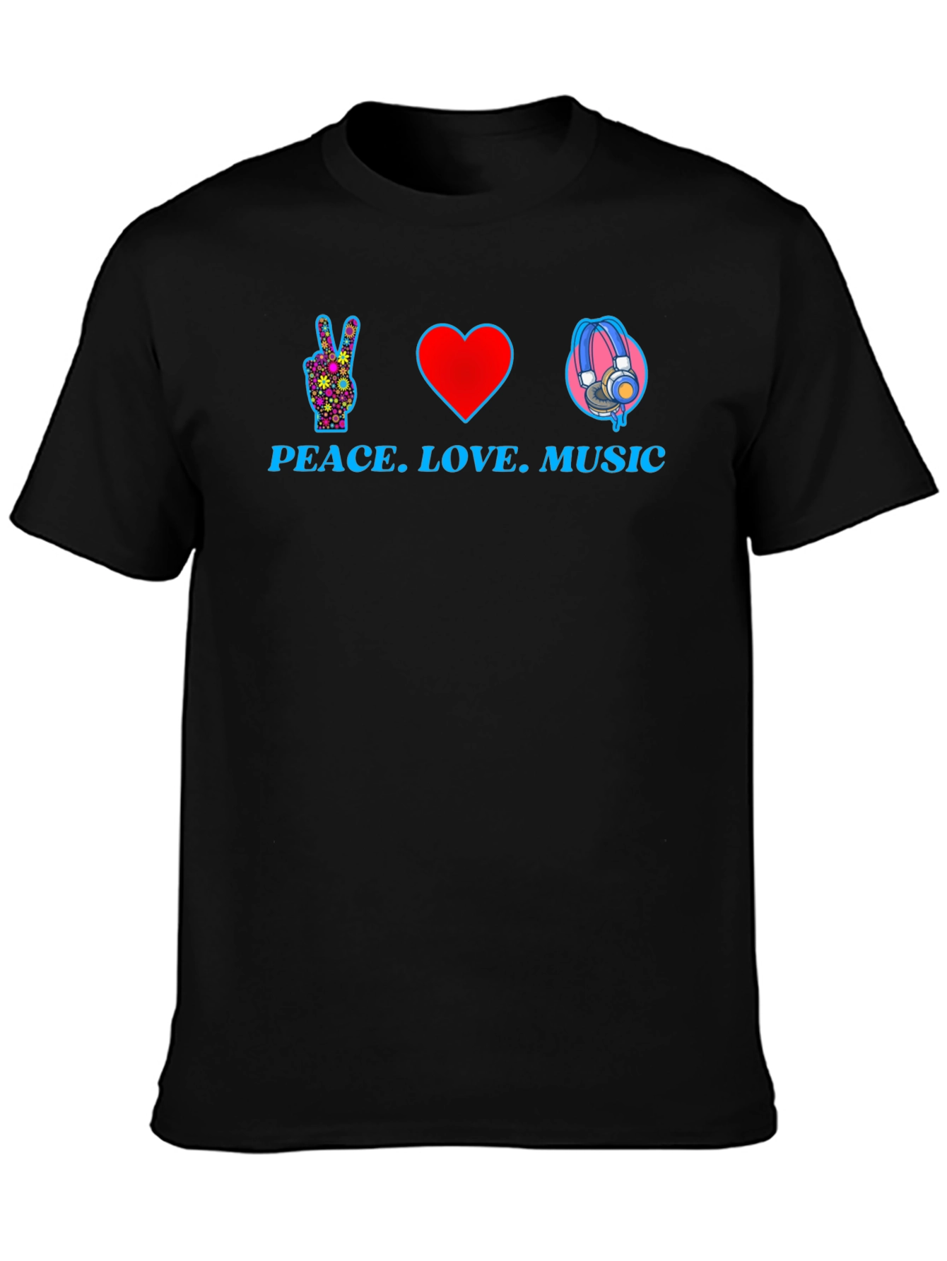 Black Peace Love Music Graphic T-Shirt - Black view 3