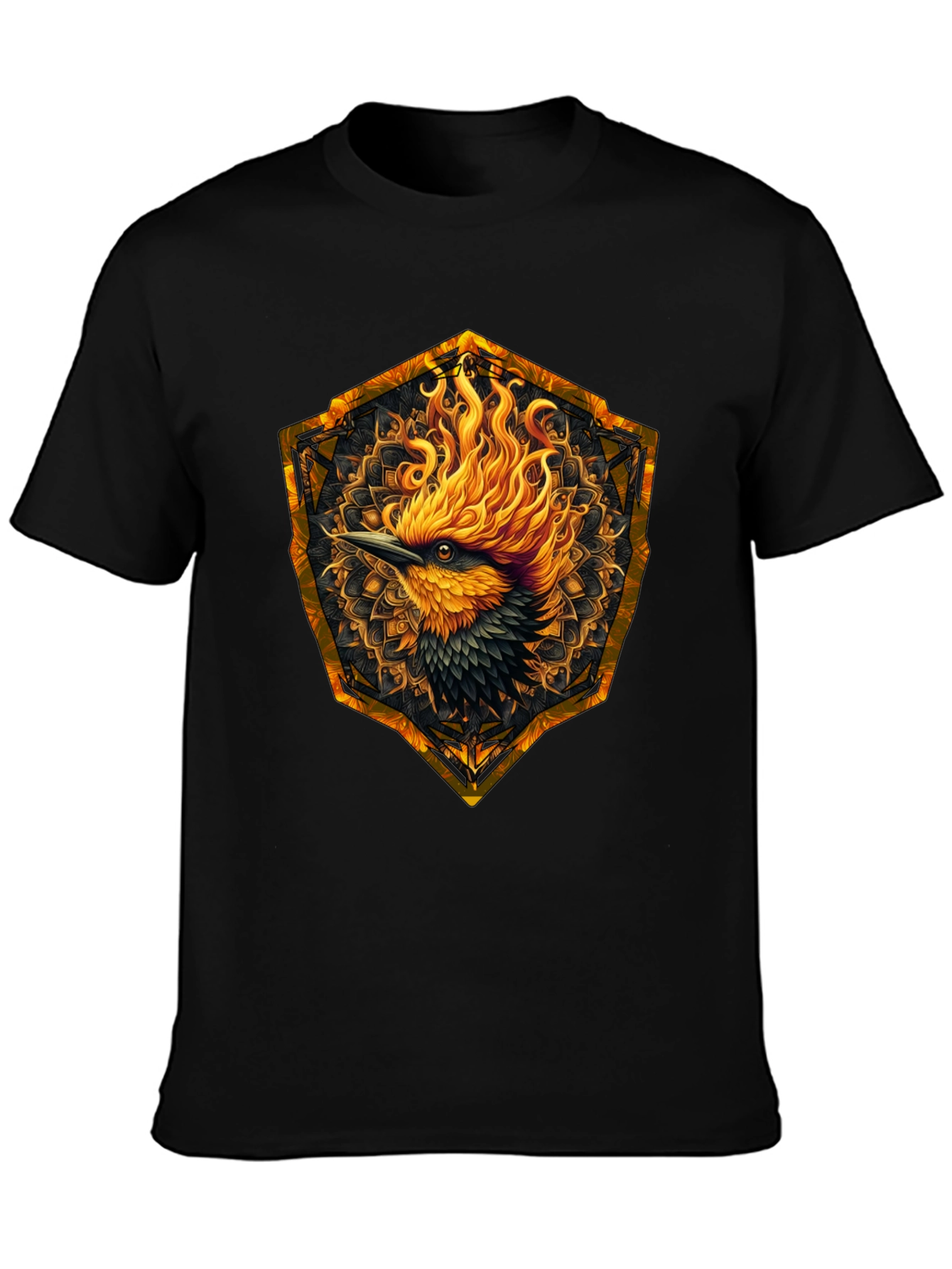 Black Fiery Phoenix Graphic Tee - Black Cotton Blend view 3