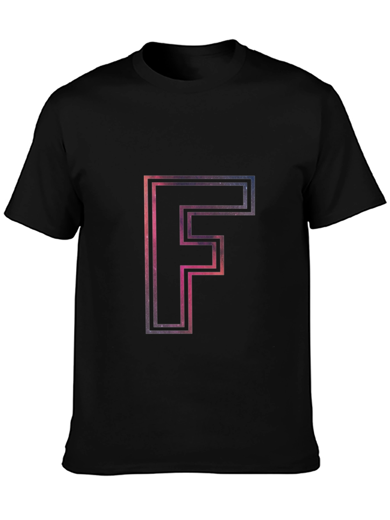 Black Galaxy Letter F Men's Black T-Shirt view 3