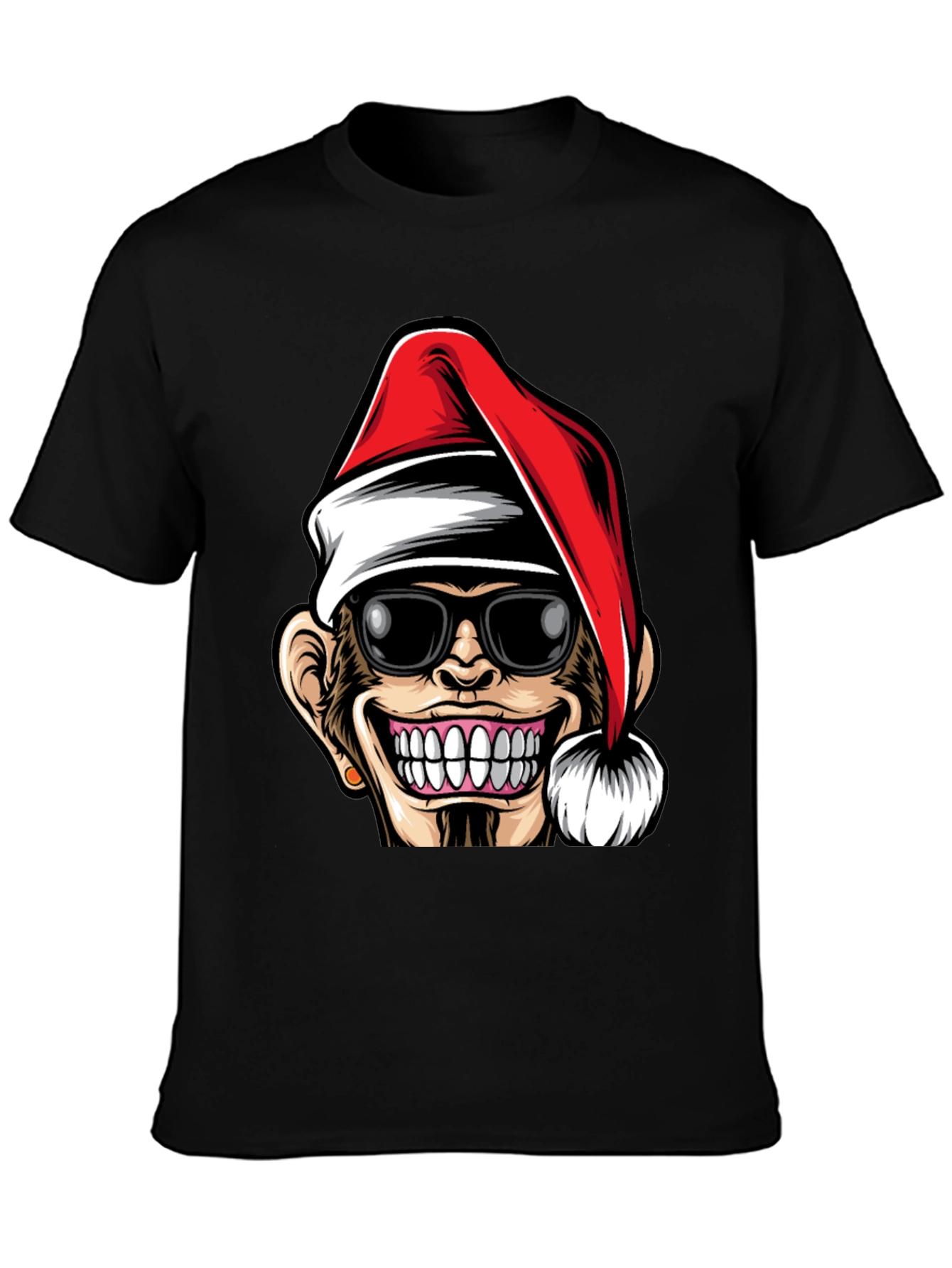 Black Funny Monkey Santa Hat T-Shirt view 3