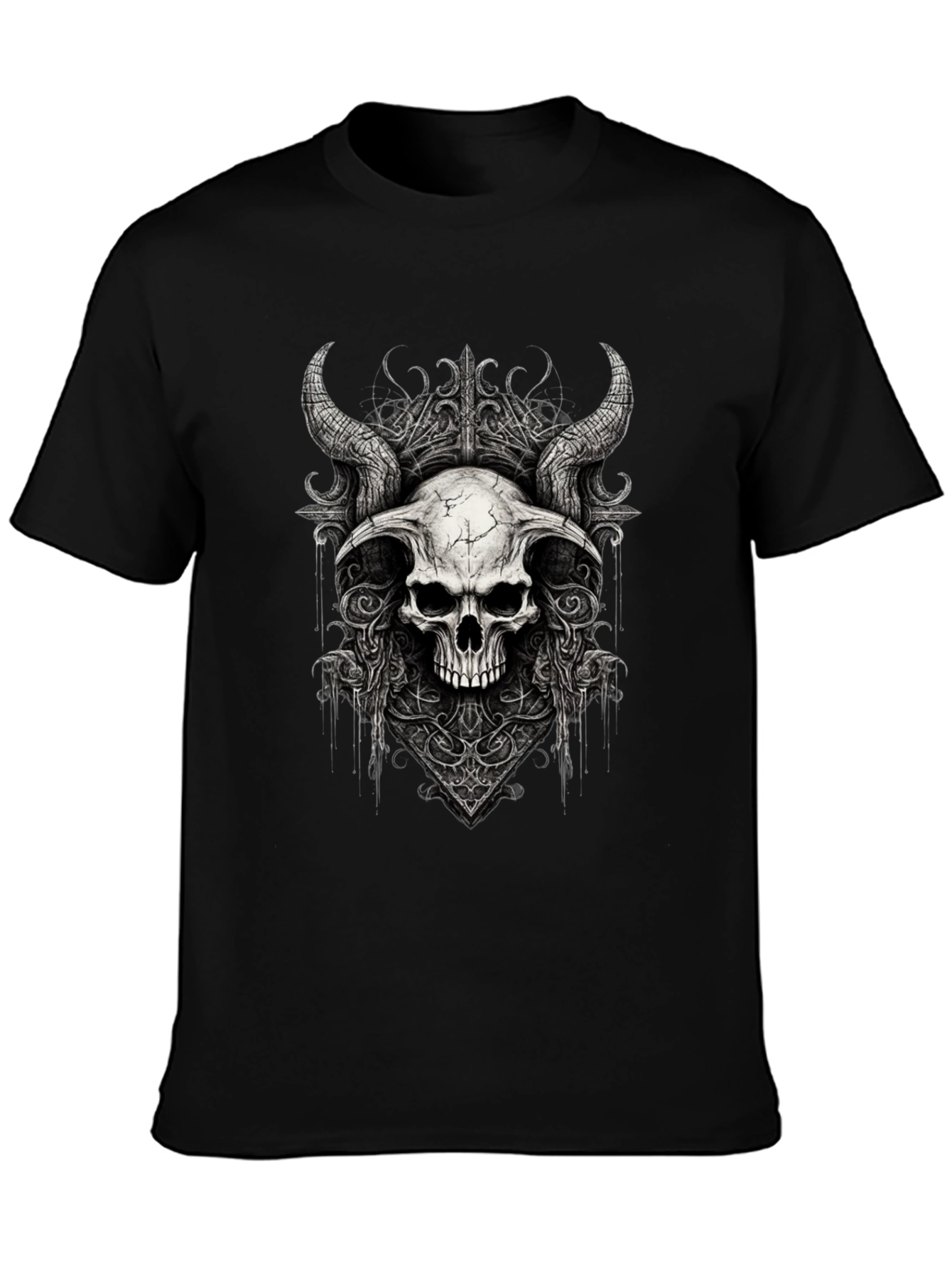 Black Black Skull Horns Graphic Tee view 3