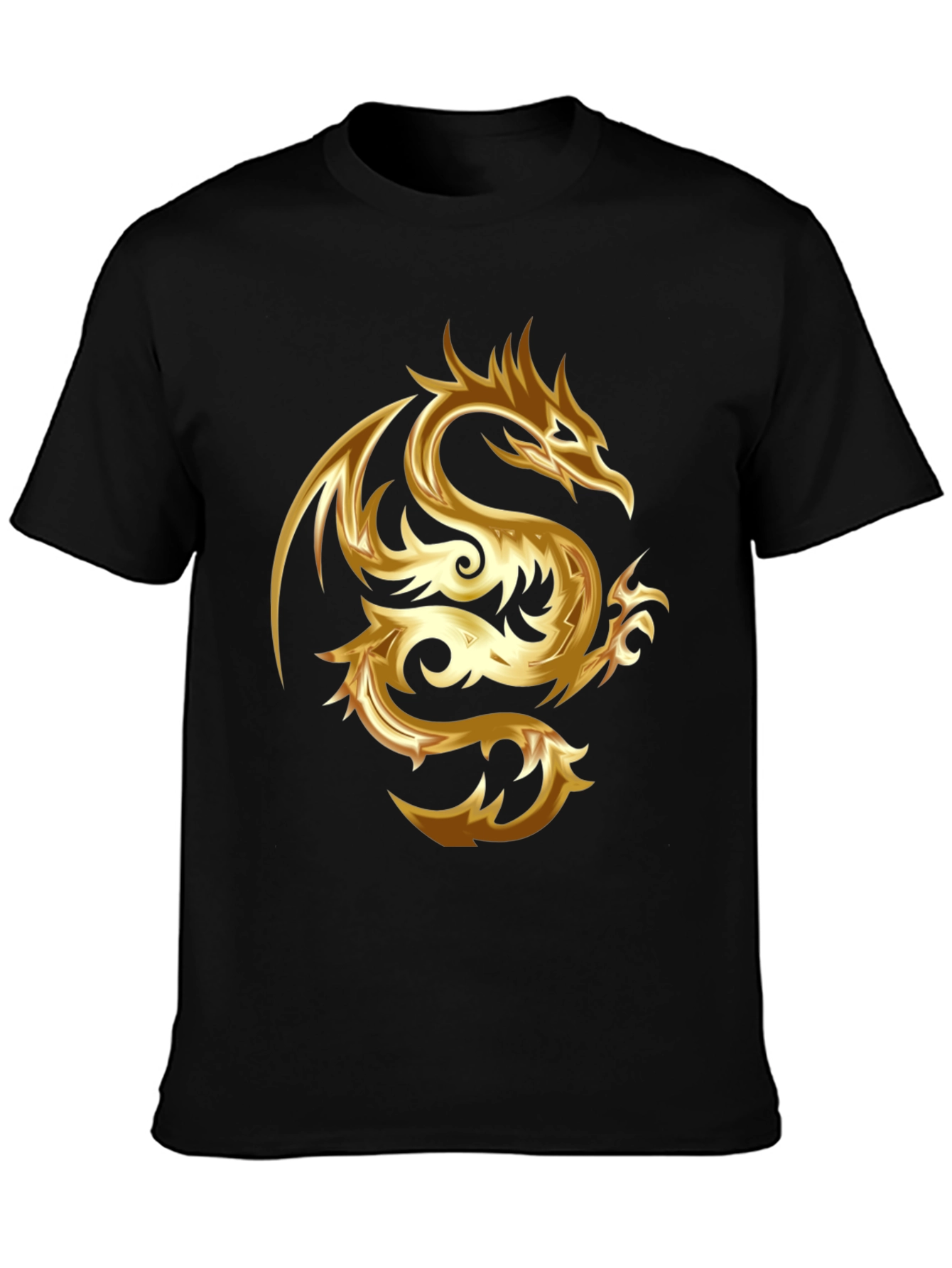 Black Golden Dragon Graphic Black T-Shirt view 3