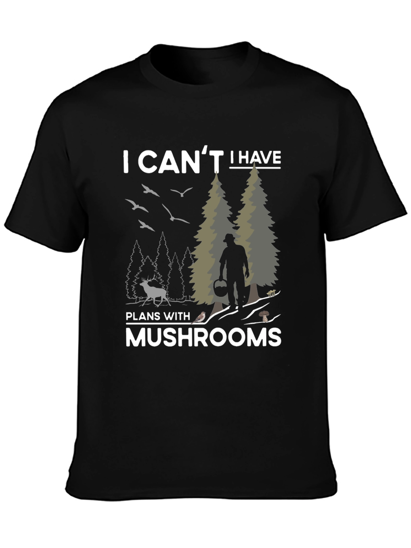 Black Mushroom Lover's T-Shirt - I Can't Have Plans With Mushrooms view 3