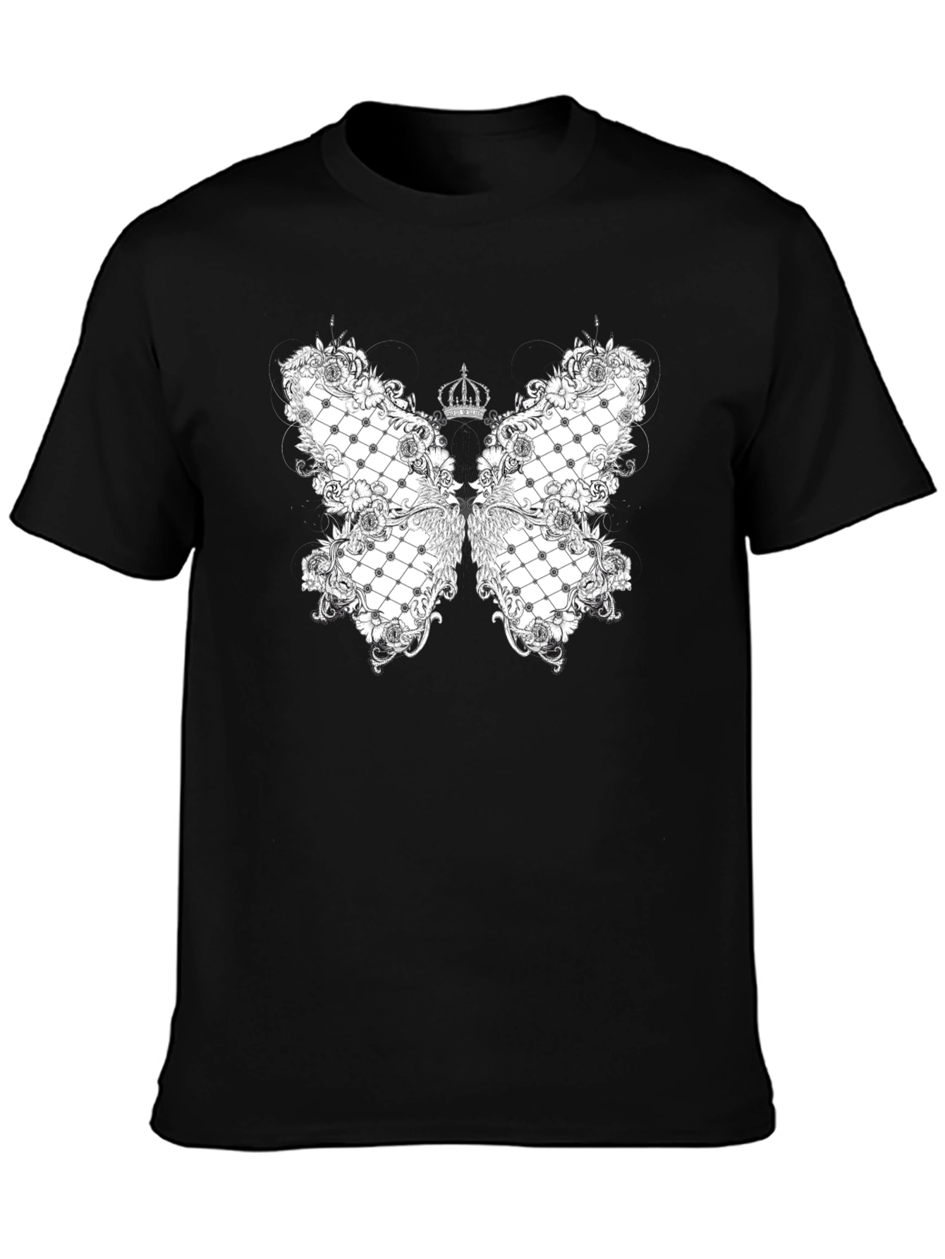 Black Elegant Butterfly Crown Graphic Tee view 3