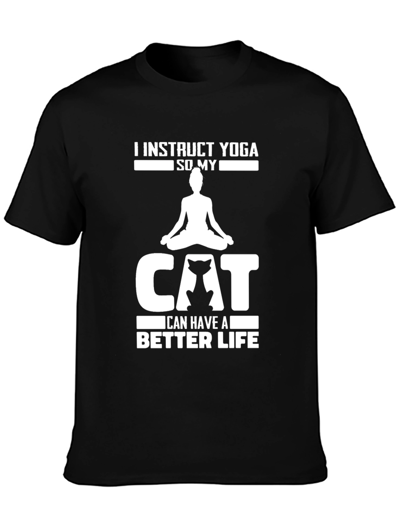 Black Yoga Instructor Cat Lover Graphic Tee view 3