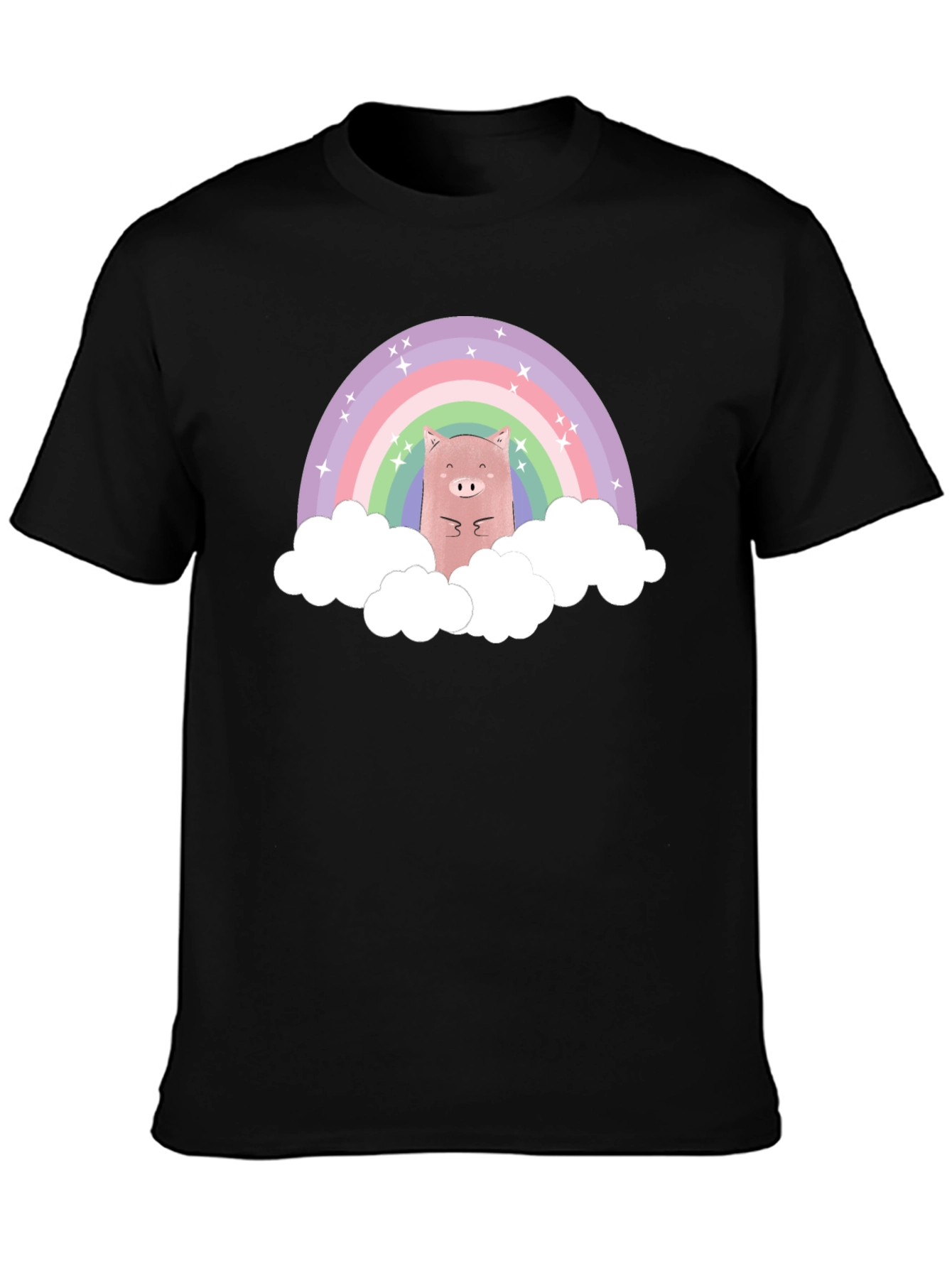 Black Rainbow Pig T-Shirt - Cute Cartoon Design view 3