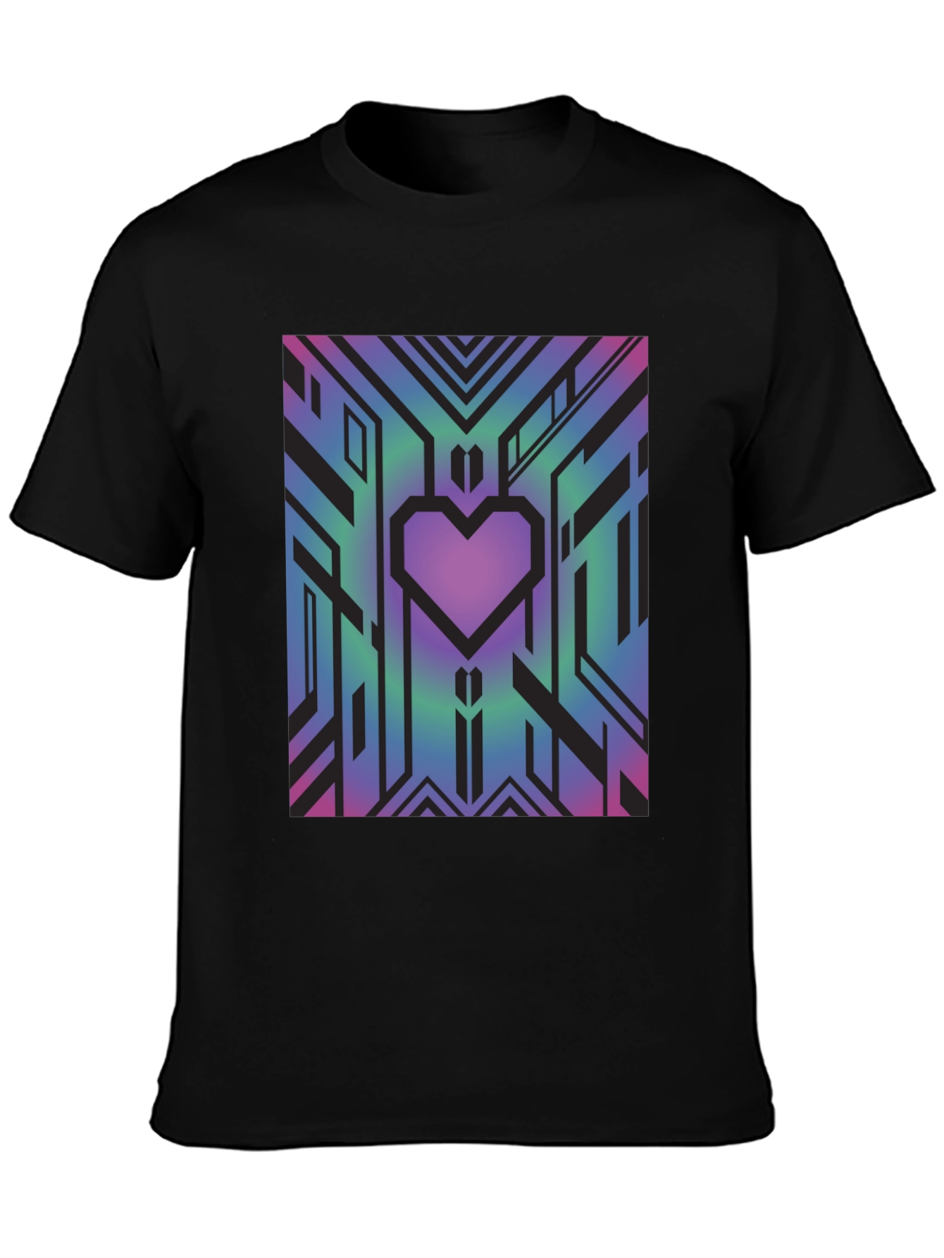 Black Geometric Heart Graphic Tee - Abstract Design view 3