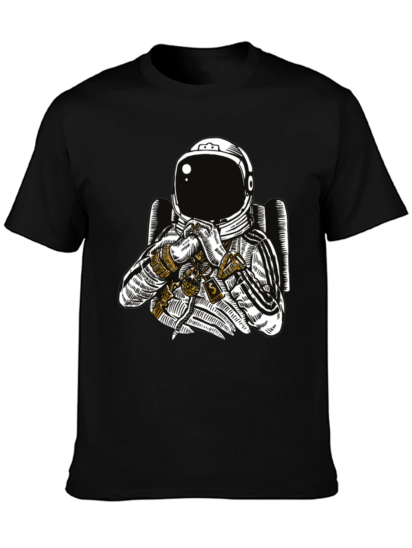 Black Astronaut Graphic Tee - Black Cotton T-Shirt view 3
