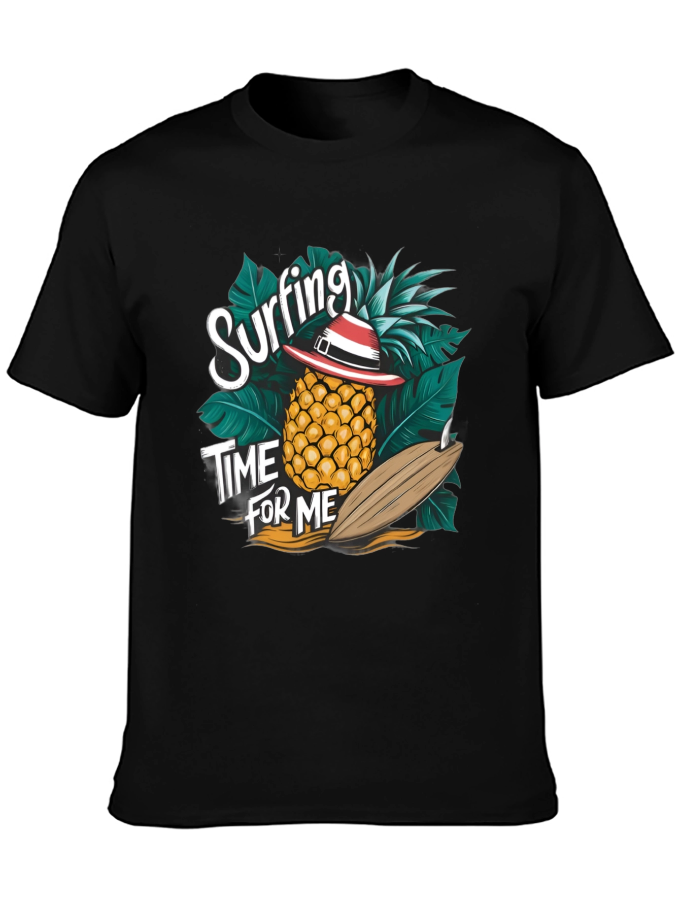 Black Surfing Pineapple T-Shirt - Tropical Summer Vibes view 3