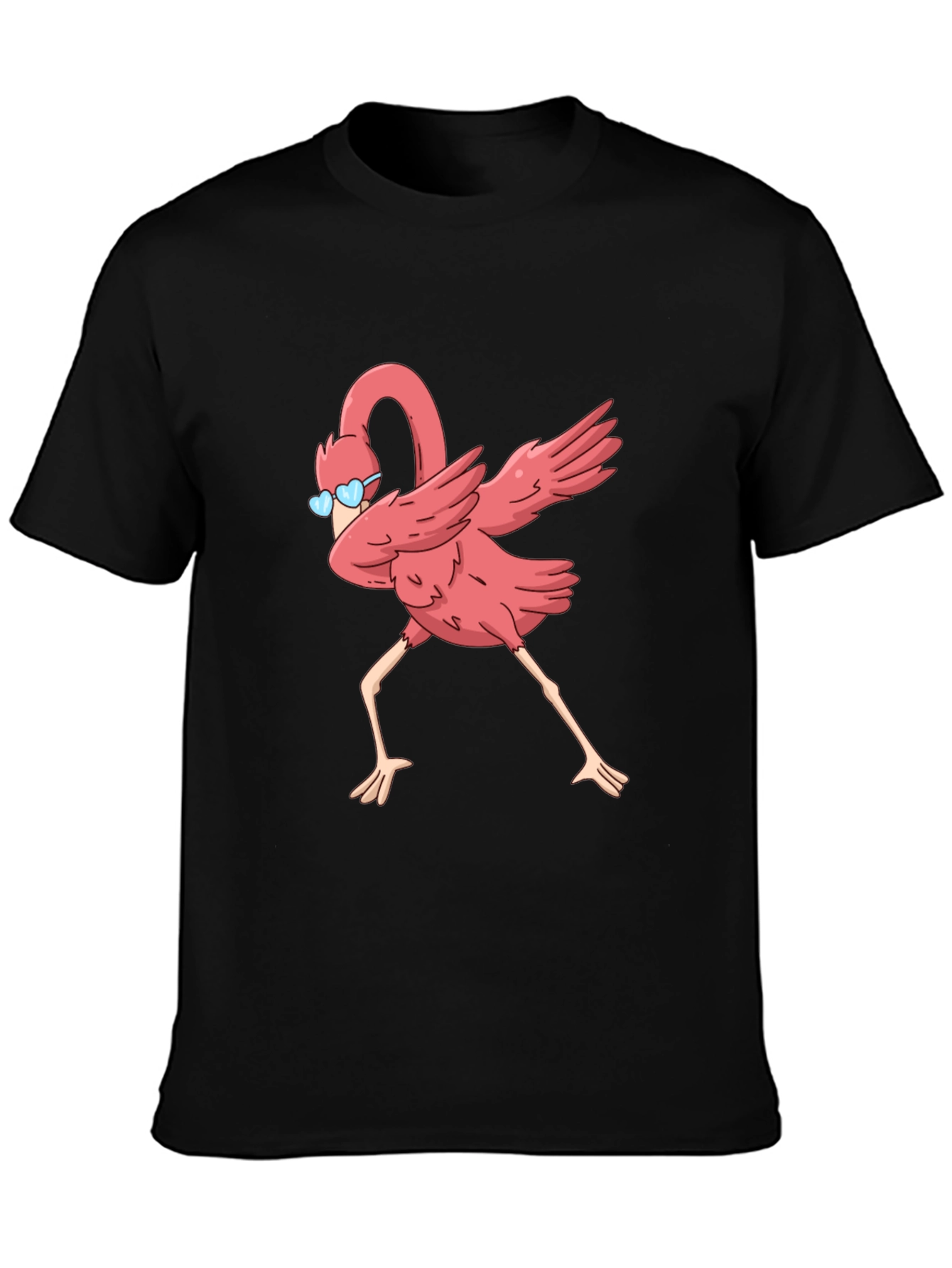 Black Dabbing Flamingo Graphic Tee - Black Cotton T-Shirt view 3
