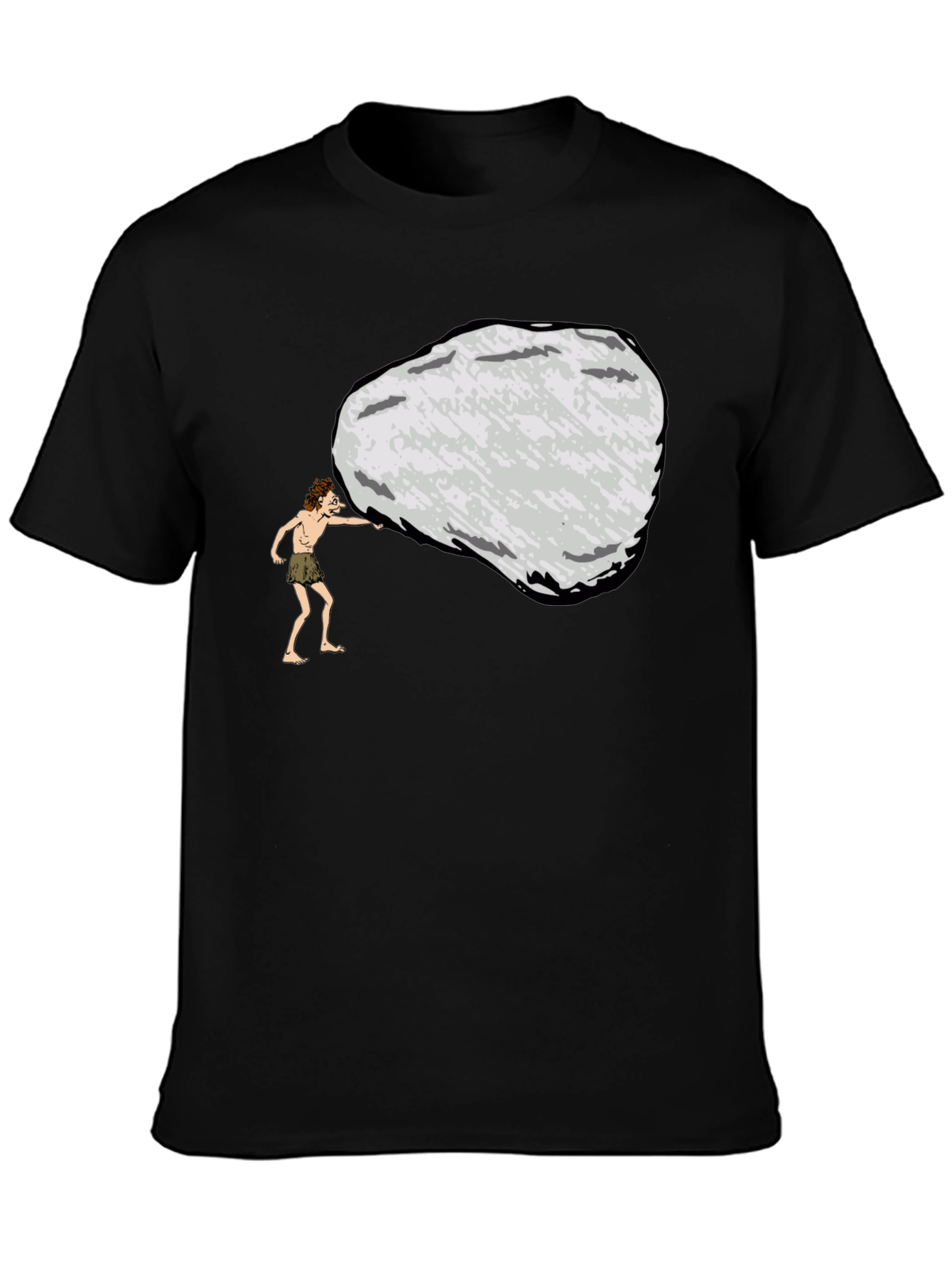 Black Caveman Pushing Boulder Graphic Tee view 3