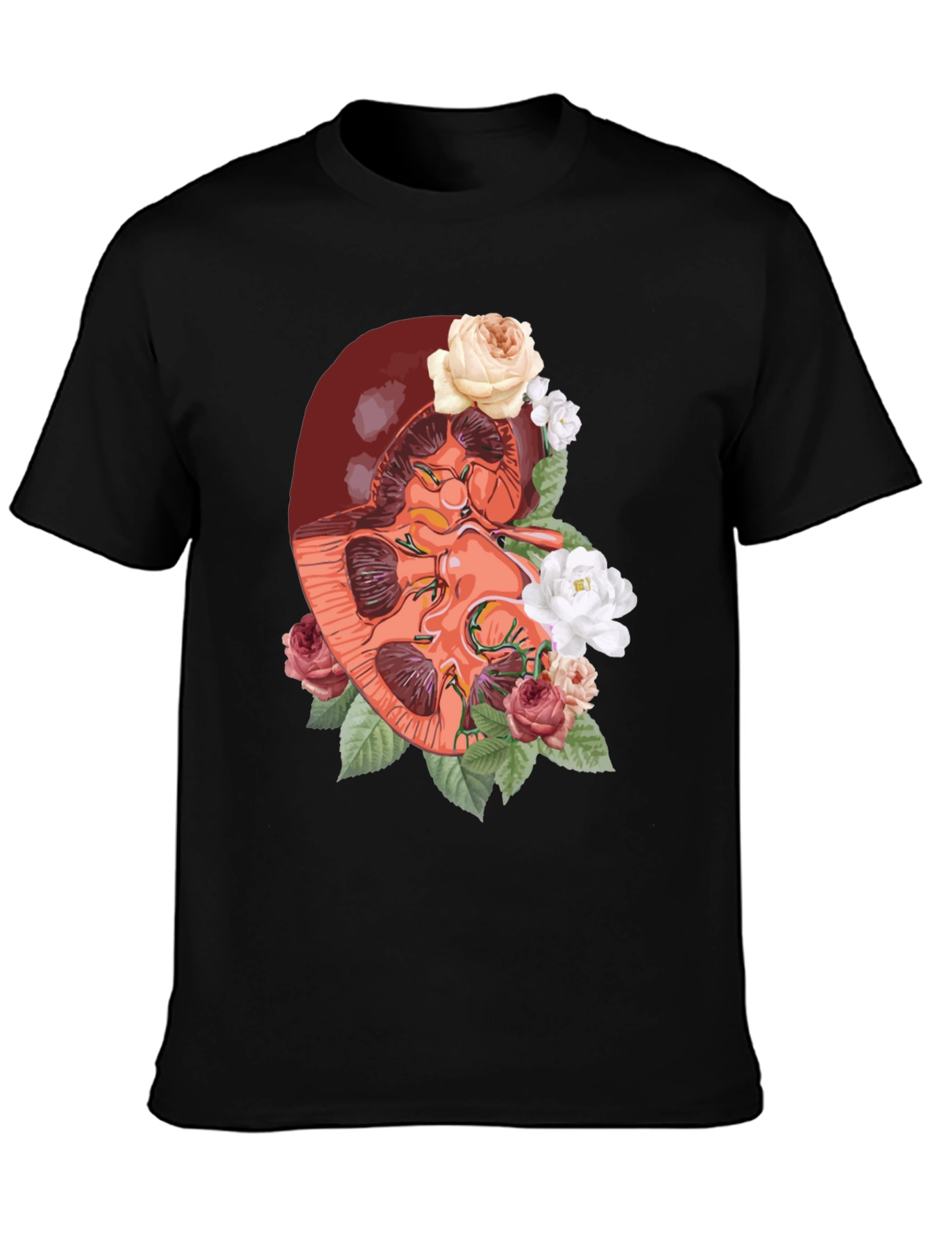 Black Floral Kidney Graphic Tee - Unique Anatomy T-Shirt view 3