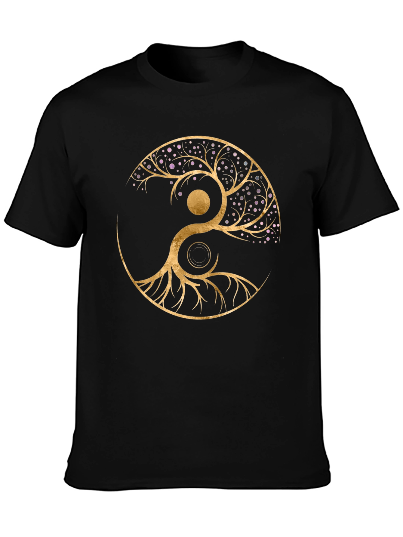 Black Yin Yang Tree of Life Black Graphic Tee view 3