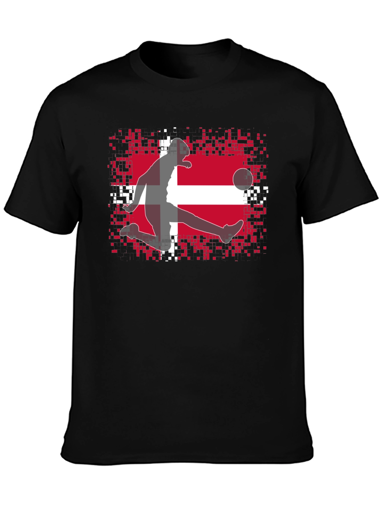Black Denmark Flag Soccer Black T-Shirt view 3