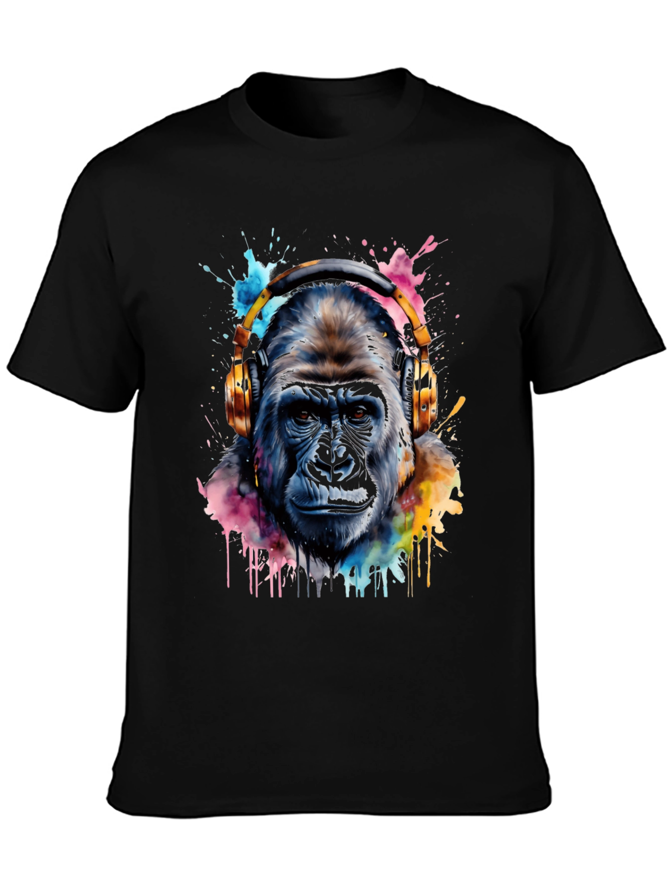 Black Gorilla DJ Tee - Watercolor Ape T-Shirt view 3