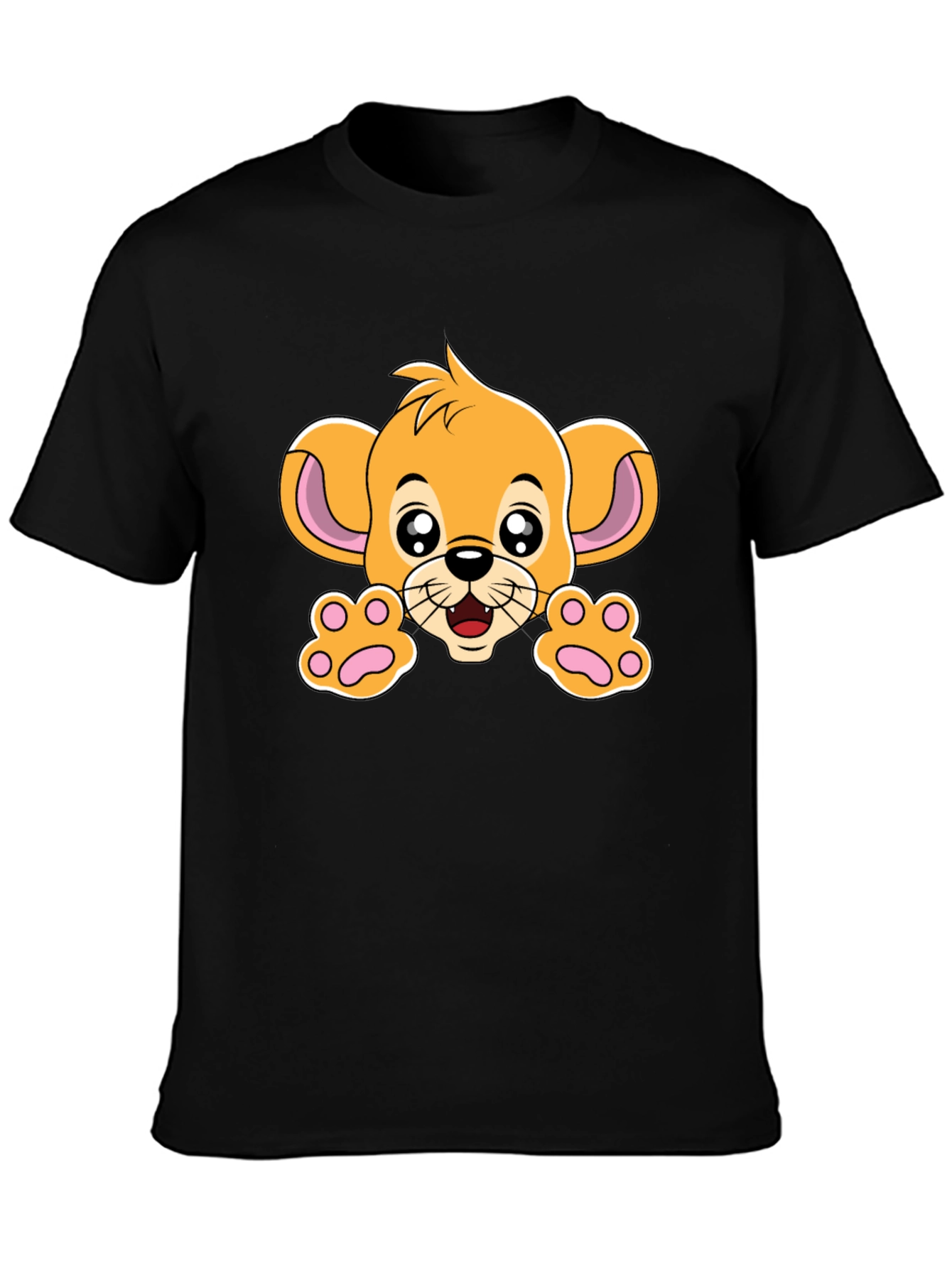 Black Cute Lion Cub Graphic Tee - Black Cotton T-Shirt view 3