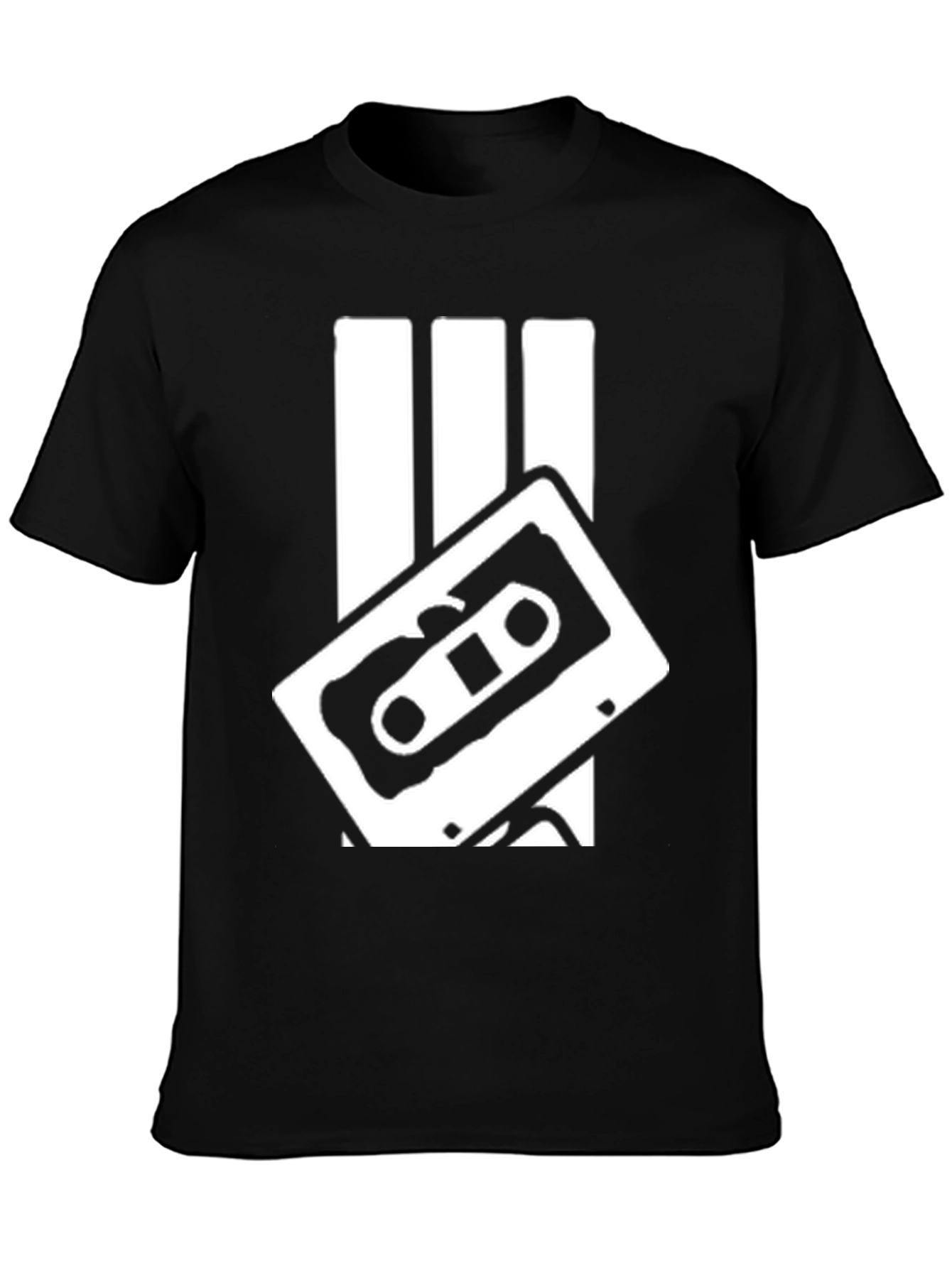 Black Retro Cassette Tape Graphic Tee - Black Cotton Blend view 3