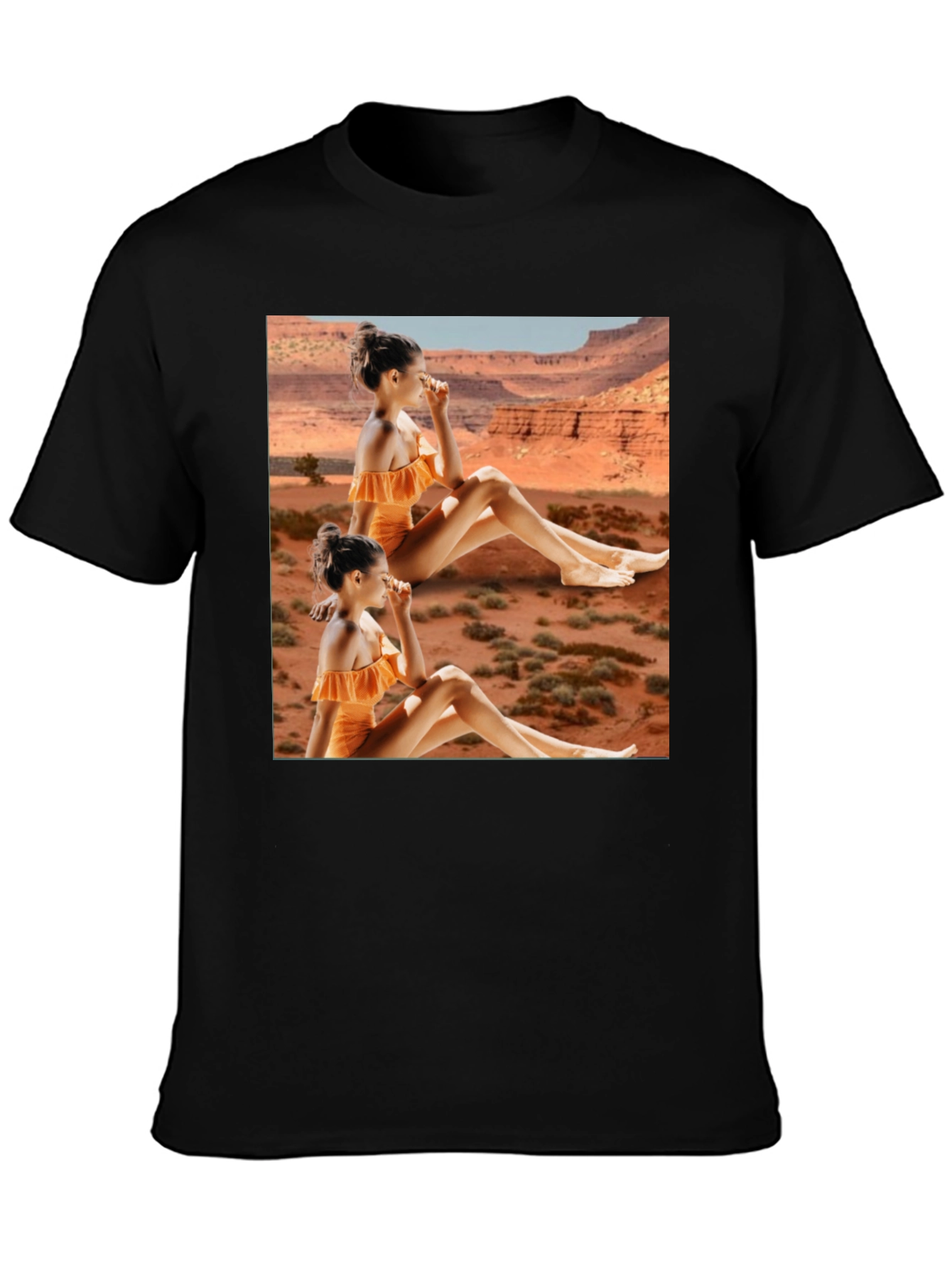 Black Trendy Black T-Shirt with Unique Desert Graphic Design view 3