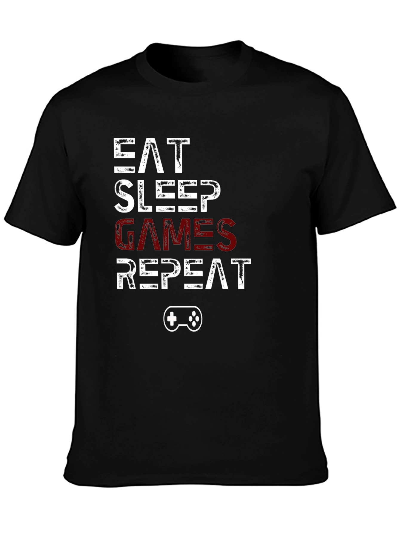 Black Eat Sleep Games Repeat Gamer T-Shirt view 3