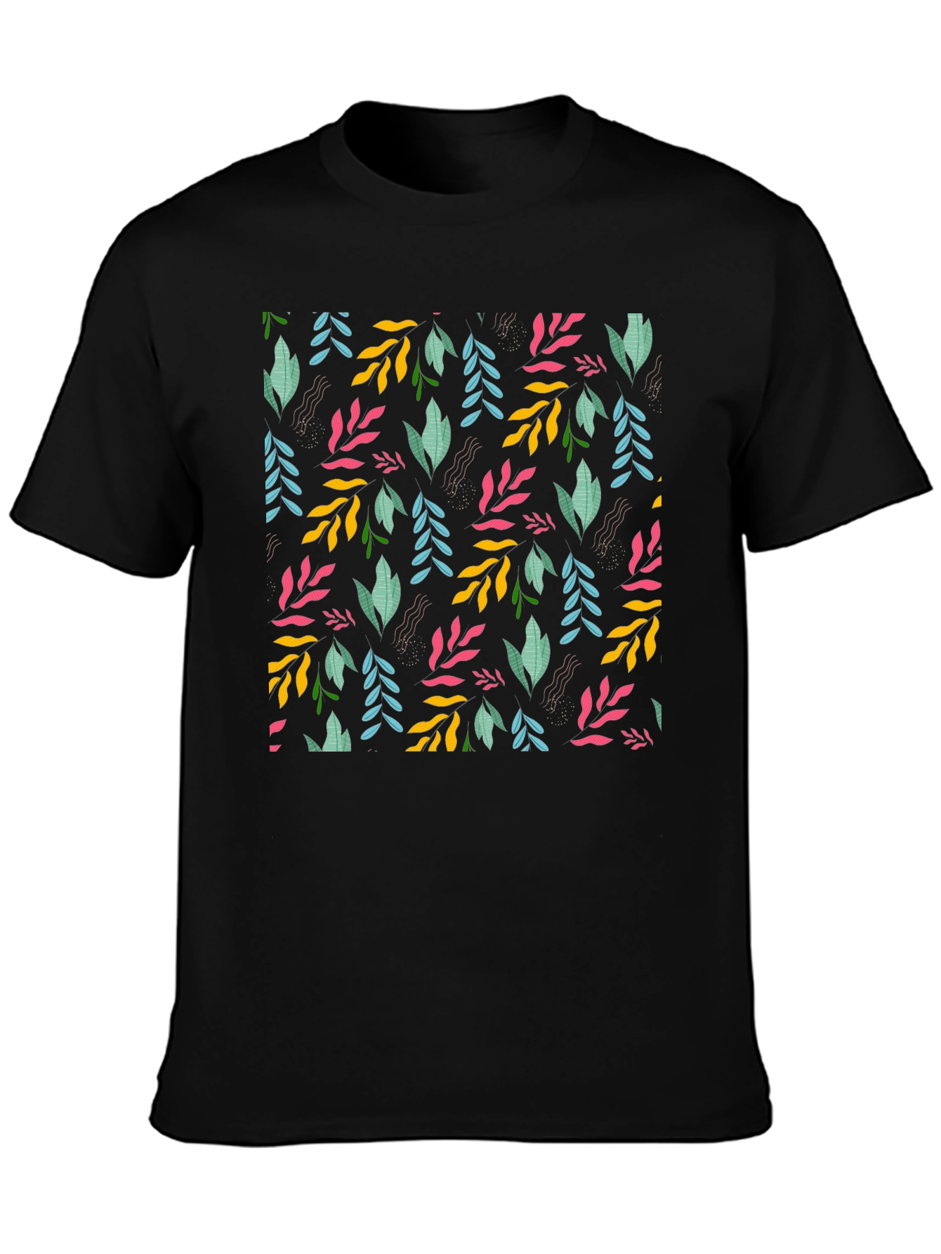 Black Leaf Pattern Black T-Shirt - Stylish Men's Tee view 3