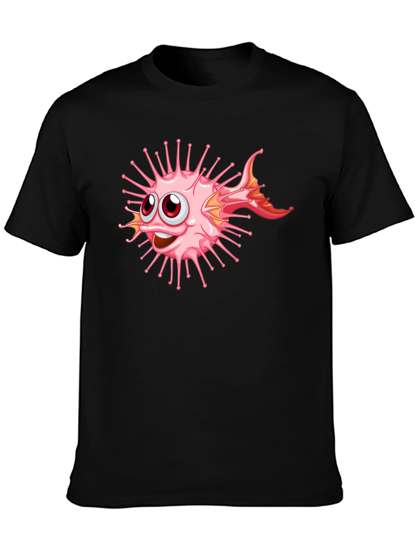 Black Cartoon Pufferfish Graphic Black T-Shirt view 3