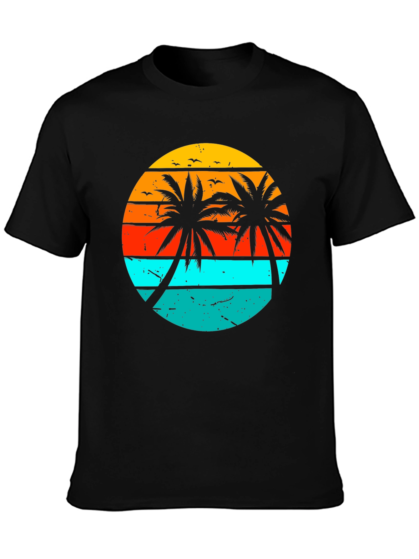 Black Retro Sunset Palm Tree Graphic T-Shirt view 3