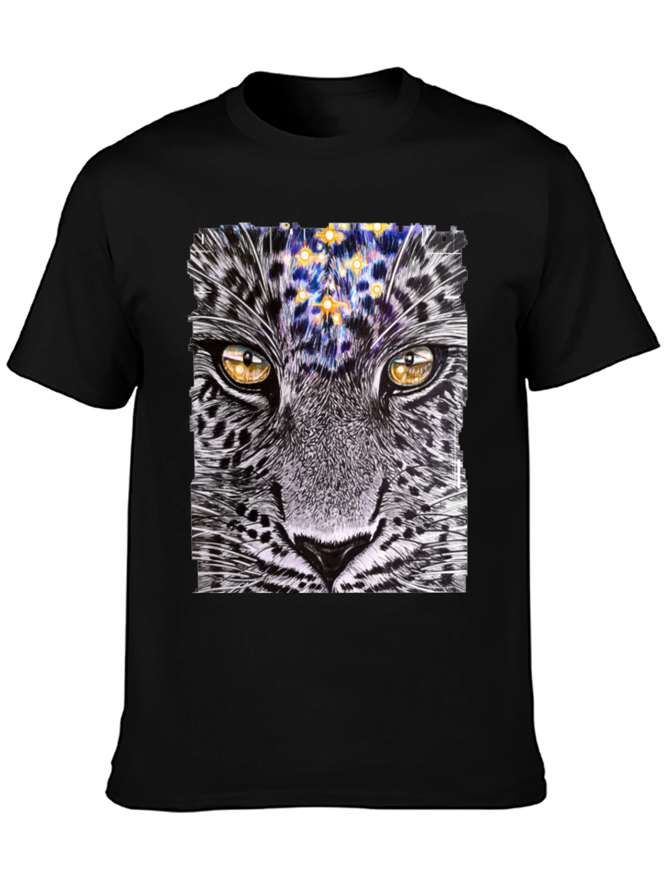 Black Leopard Stargazer Graphic T-Shirt - Unique Animal Print Tee view 3